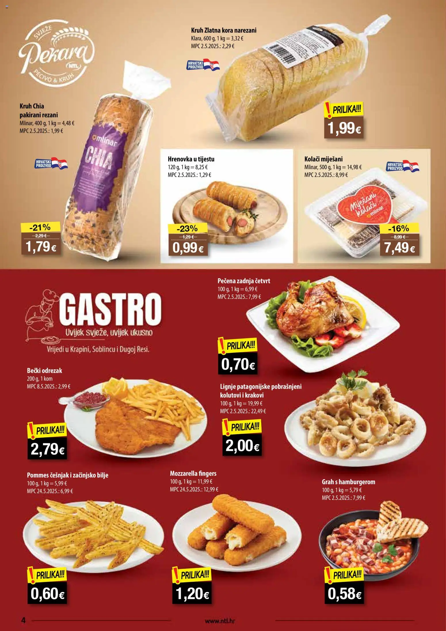 NTL katalog | vrijedi od 28.01.2026 | Stranica: 4 | Proizvodi: Mozzarella, Lignje, Češnjak, Pecivo