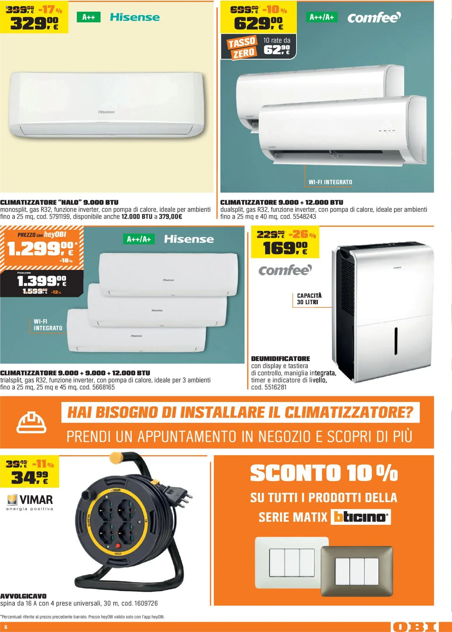 Volantino OBI del 02.04.2026 | Pagina: 6 | Prodotti: Climatizzatore, Deumidificatore, Tastiera