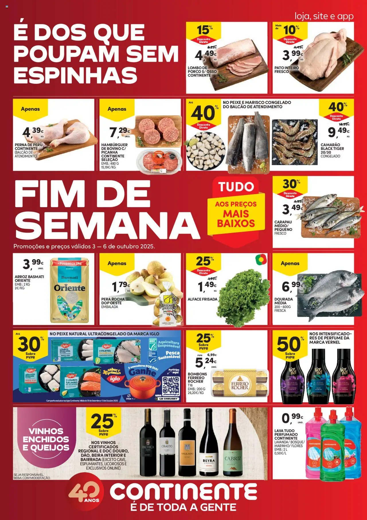 Continente - Fim de Semana │ válido de 03.10.2025 | Página: 1 | Produtos: Pescada, Hambúrguer, Camarão, Peixe