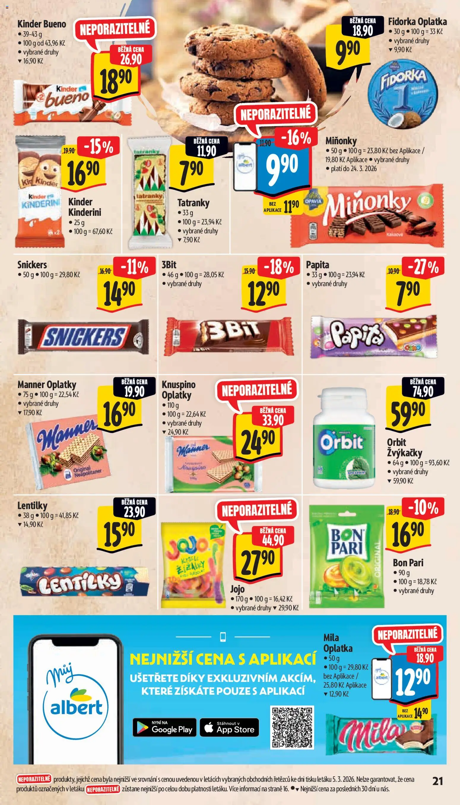 Albert leták - Supermarket od 11.03.2026 | Strana: 29 | Produkty: Jojo, Mila, Kinder Bueno, Fidorka