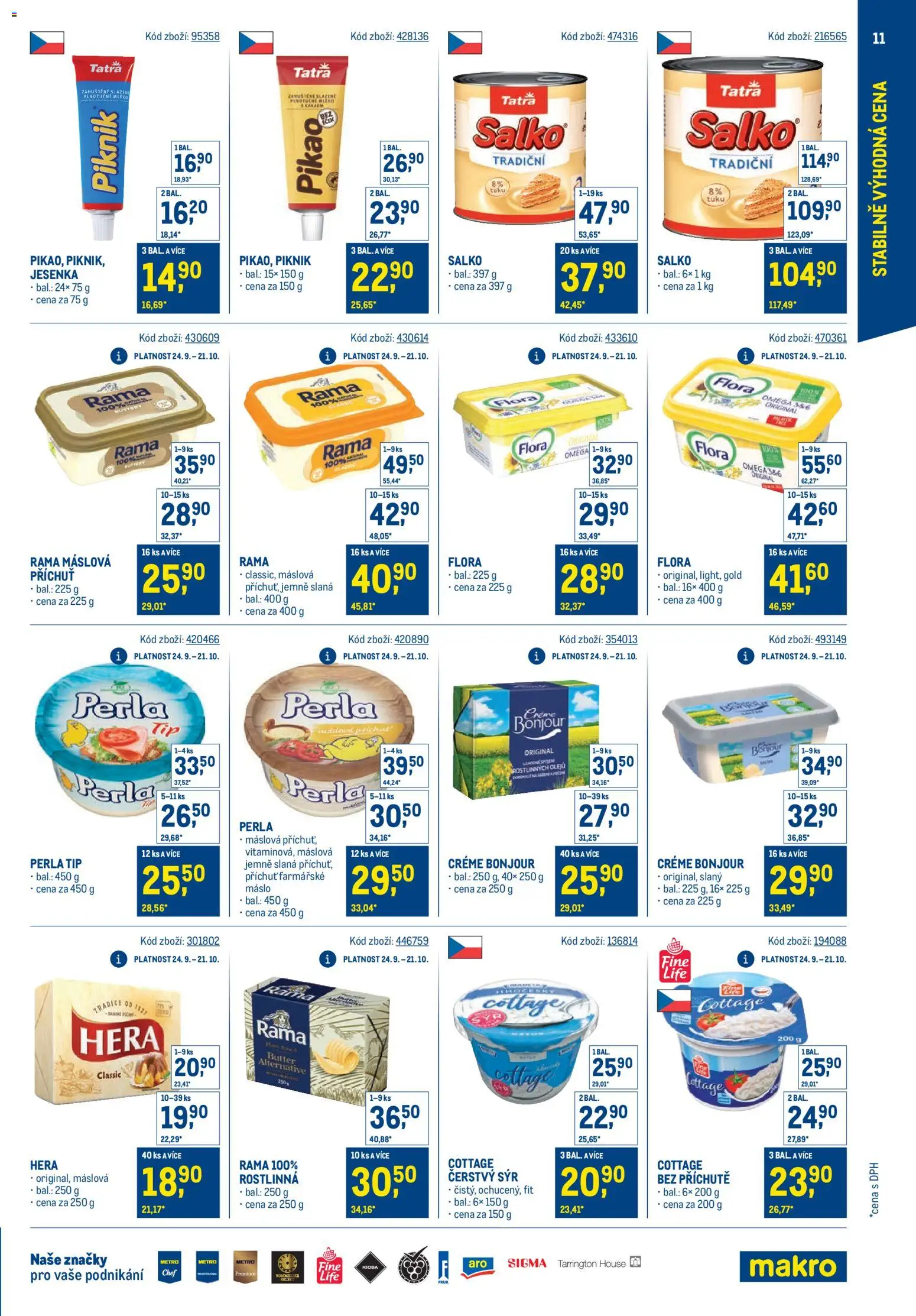 Makro leták - Stabilně výhodná cena - maloobchod od 24.09.2025 | Strana: 11 | Produkty: Omega, Salko, Čerstvý sýr, Cottage
