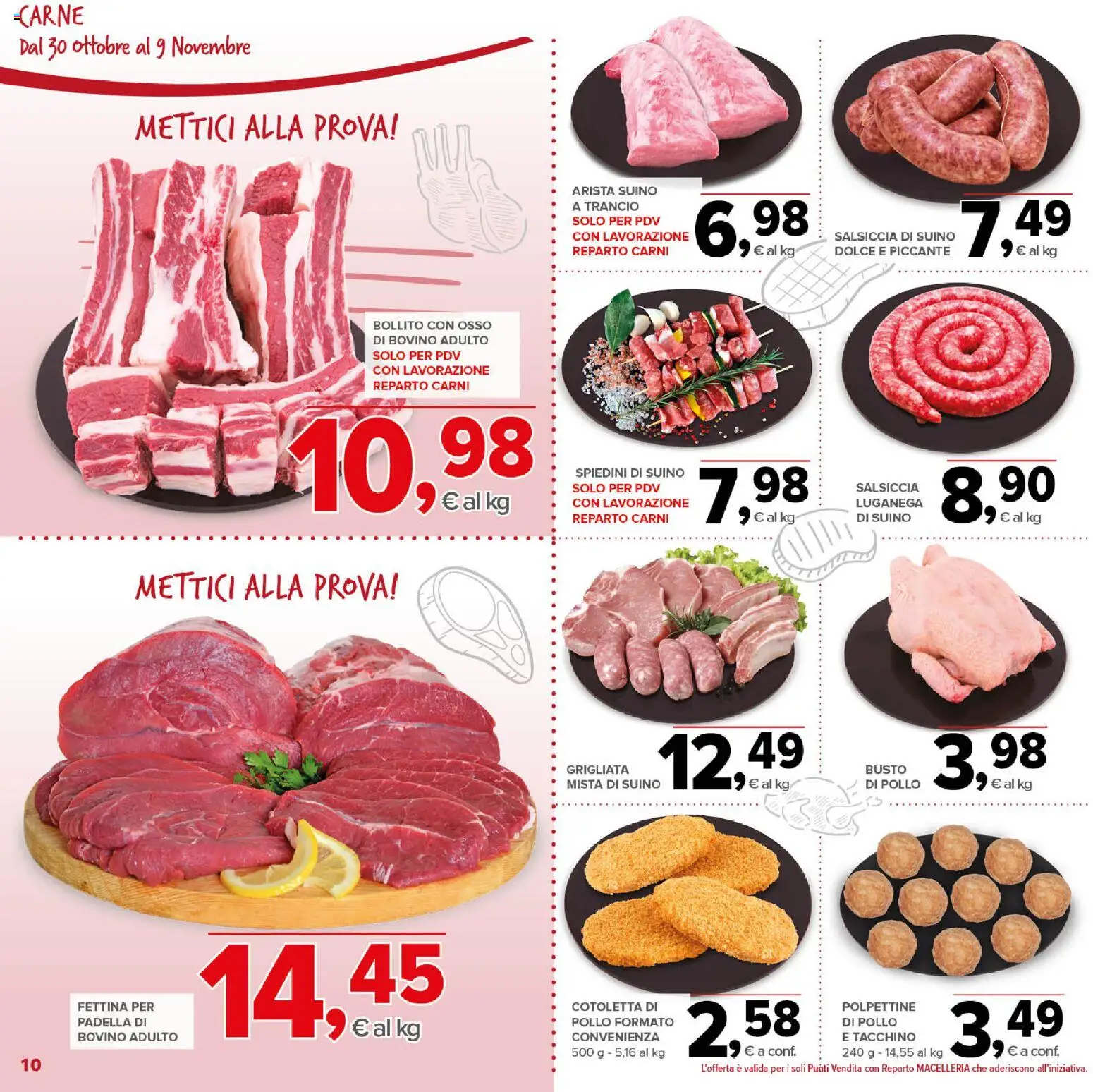 Volantino Todis del 30.10.2025 | Pagina: 10 | Prodotti: Bovino, Pollo, Tacchino, Salsiccia