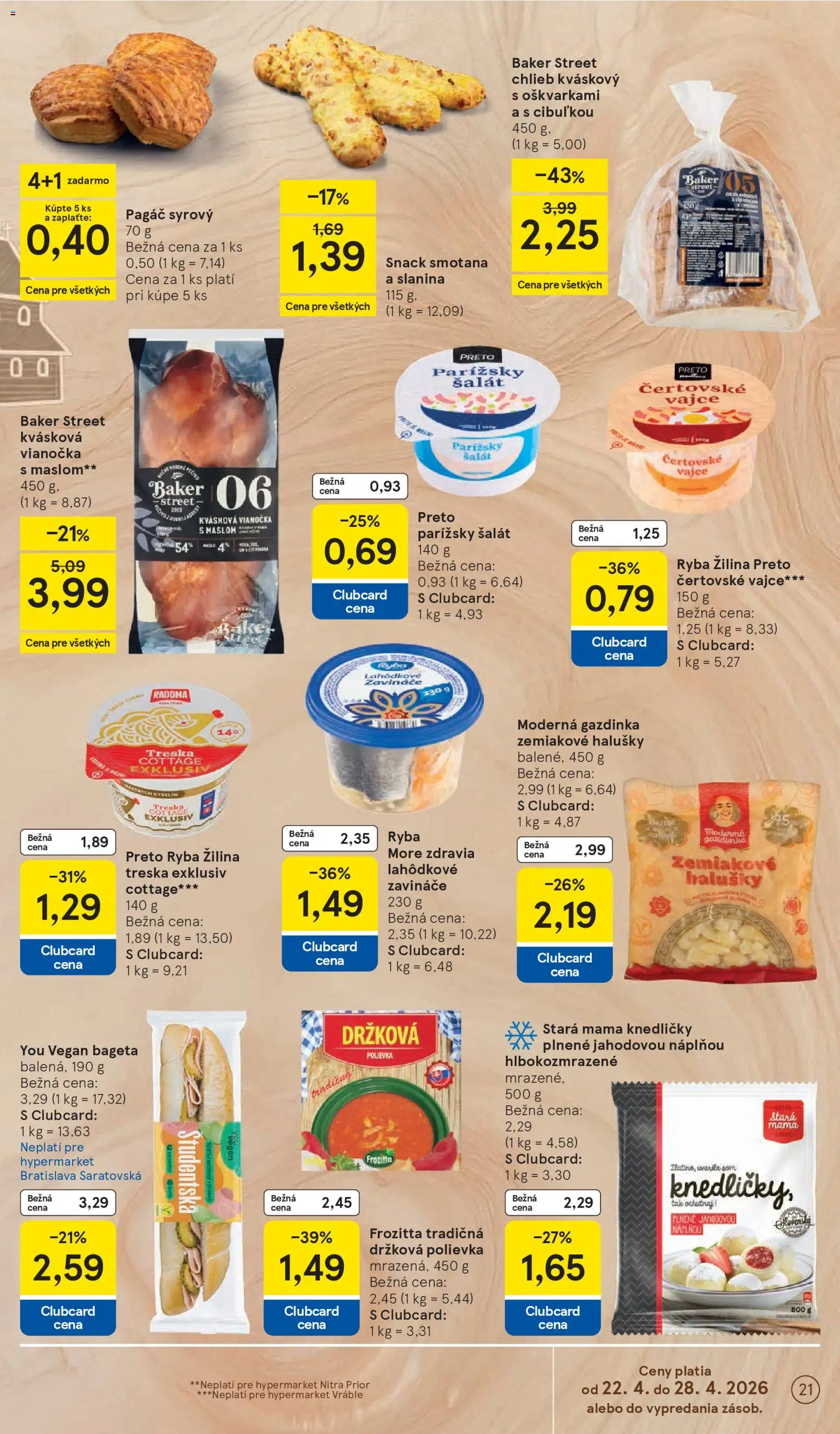 Nové Tesco akcie – leták je platný od 22.04.2026 | Strana: 21 | Produkty: Smotana, Vianočka, Šalát, Treska