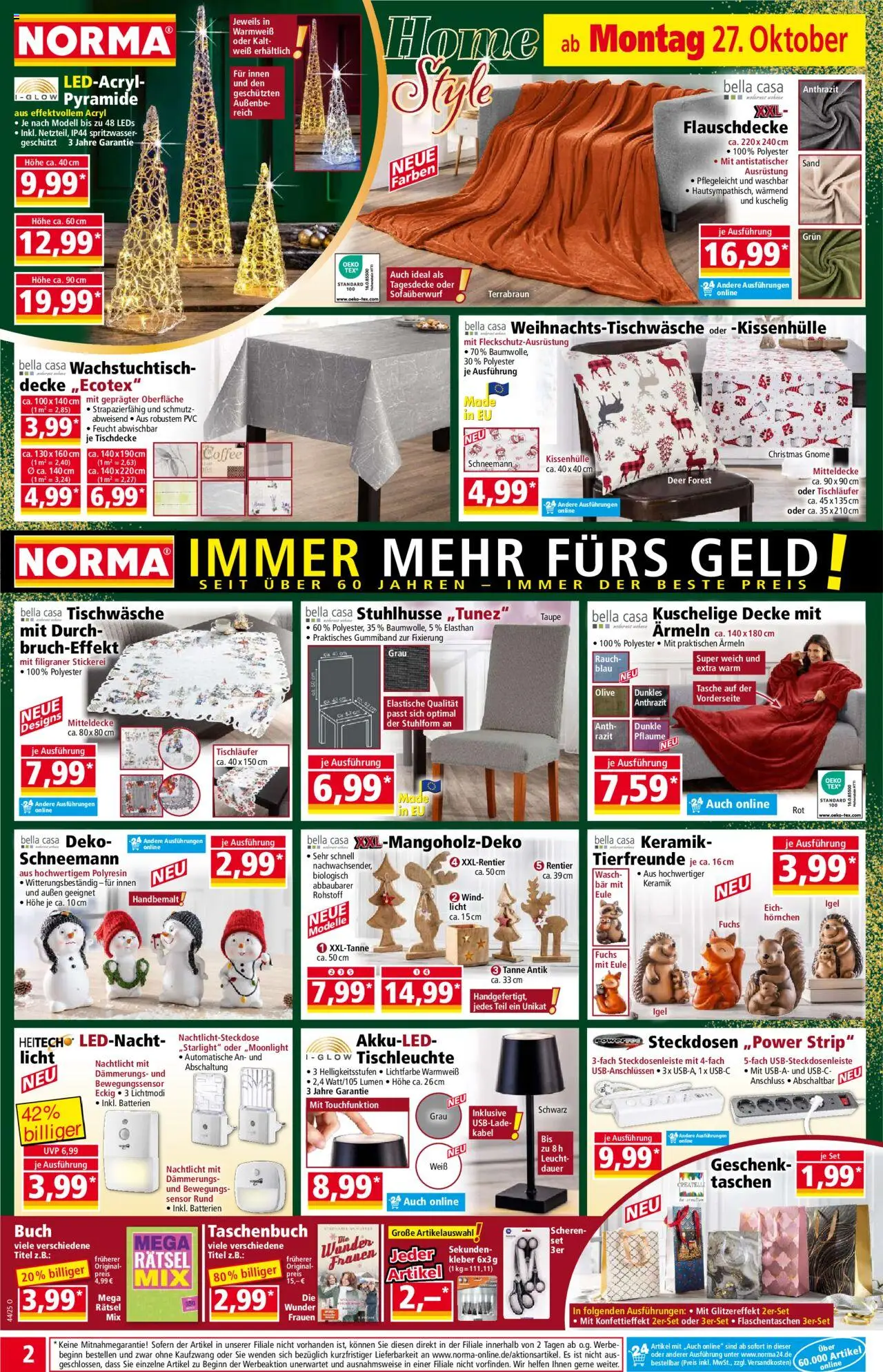 Norma Prospekt 	 – gültig ab 27.10.2025 | Seite: 2 | Produkte: Kabel, Batterien, Tagesdecke, Nachtlicht