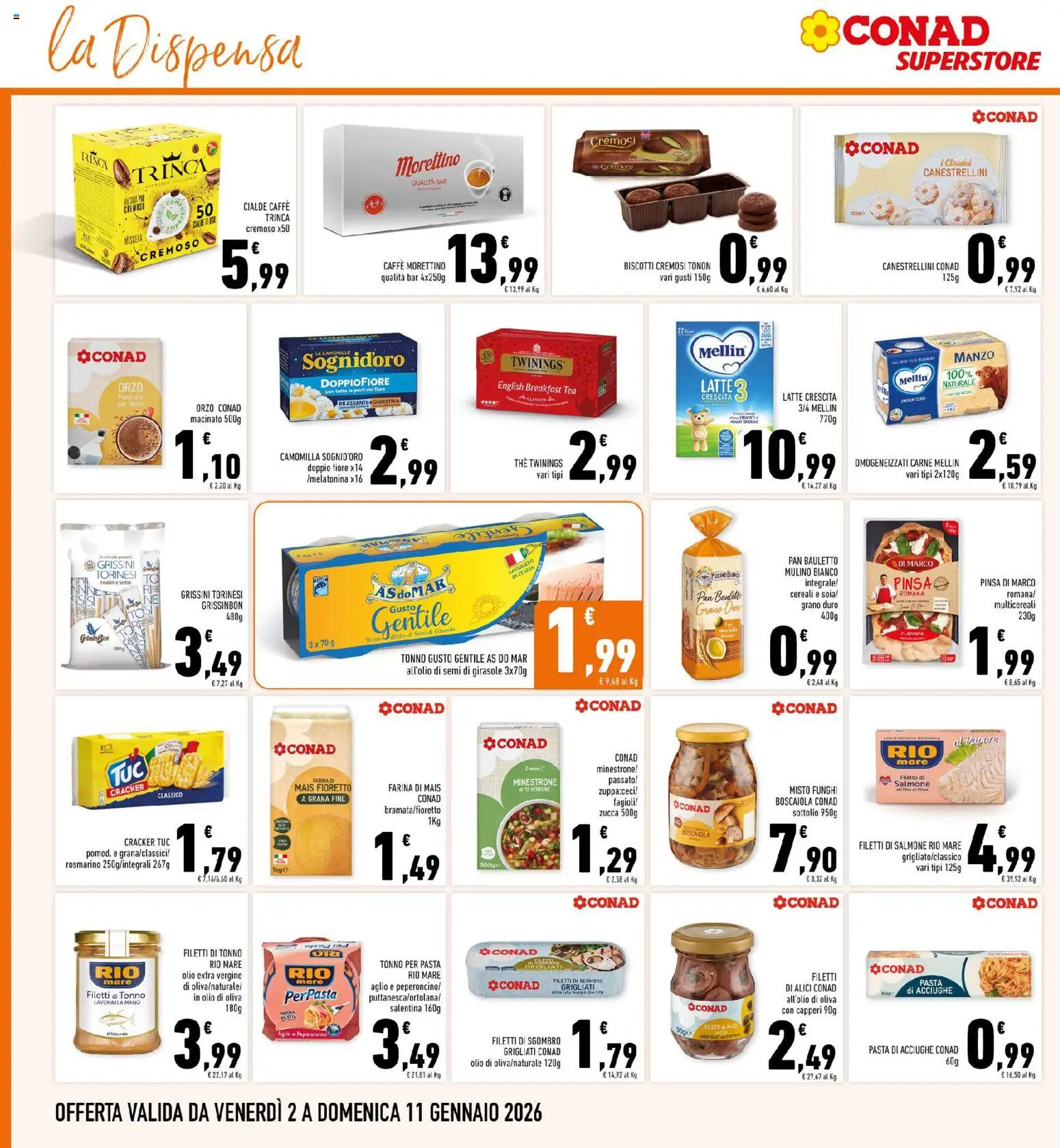 Volantino Conad del 02.01.2026 | Pagina: 16 | Prodotti: Fagioli, Pasta, Crackers, Macinato