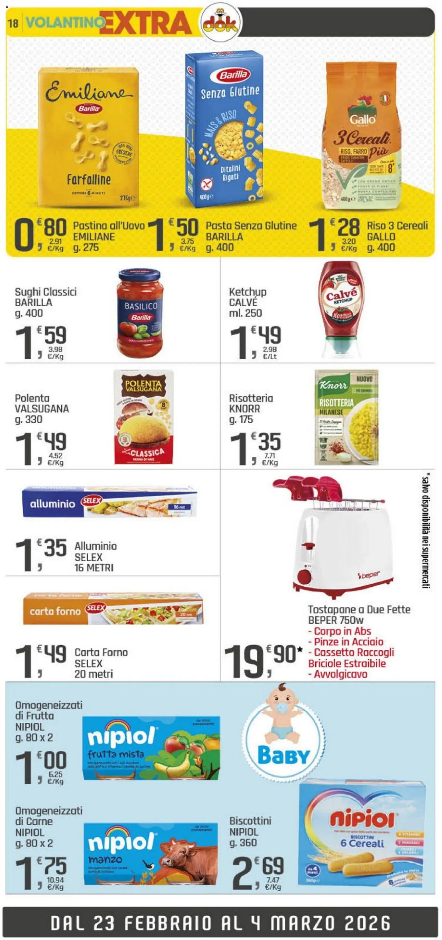Volantino DOK del 18.02.2026 | Pagina: 18 | Prodotti: Pasta senza glutine, Pasta, Mais, Alluminio