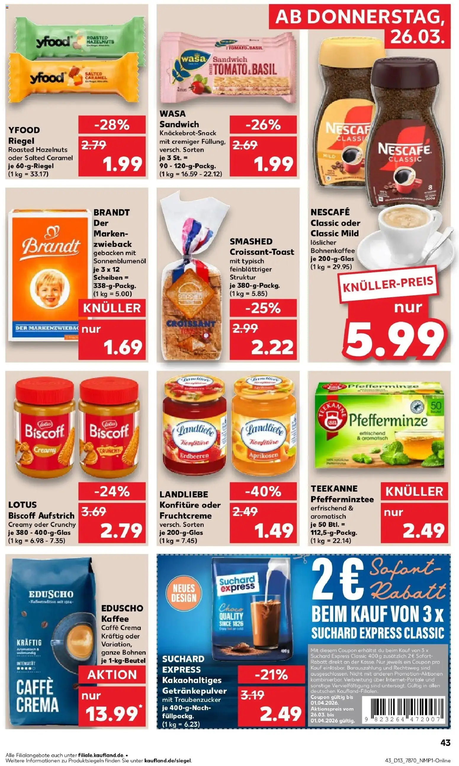 Kaufland Prospekt Dieburg	 – gültig ab 26.03.2026 | Seite: 43 | Produkte: Nescafe, Croissant, Teekanne, Eduscho