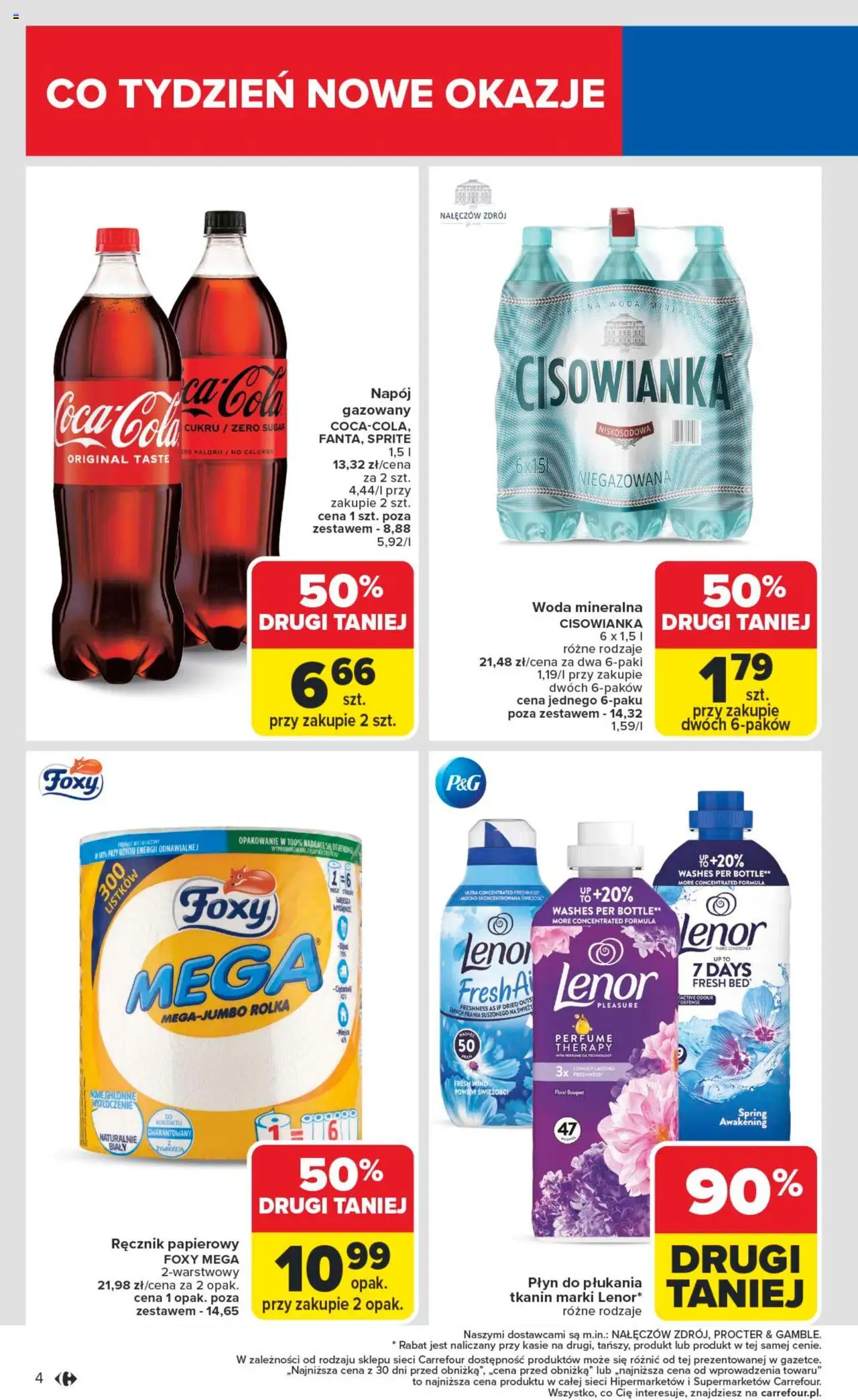 Carrefour Gazetka od 13.10.2025 | Strona: 4 | Produkty: Sprite, Zapach, Ręcznik papierowy, Woda