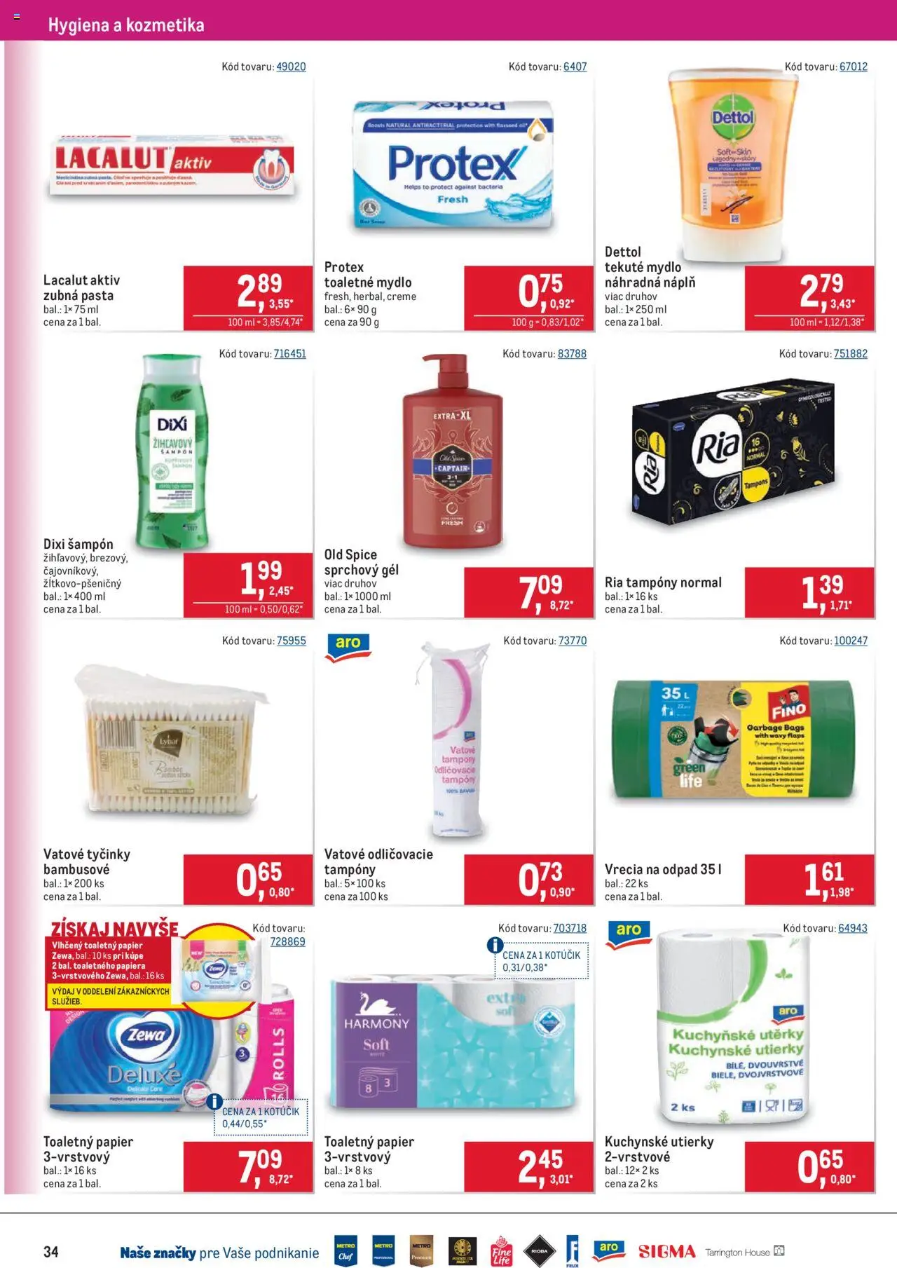Nové Metro akcie – leták je platný od 08.10.2025 | Strana: 34 | Produkty: Šampón, Toaletný papier, Mydlo, Zubná pasta