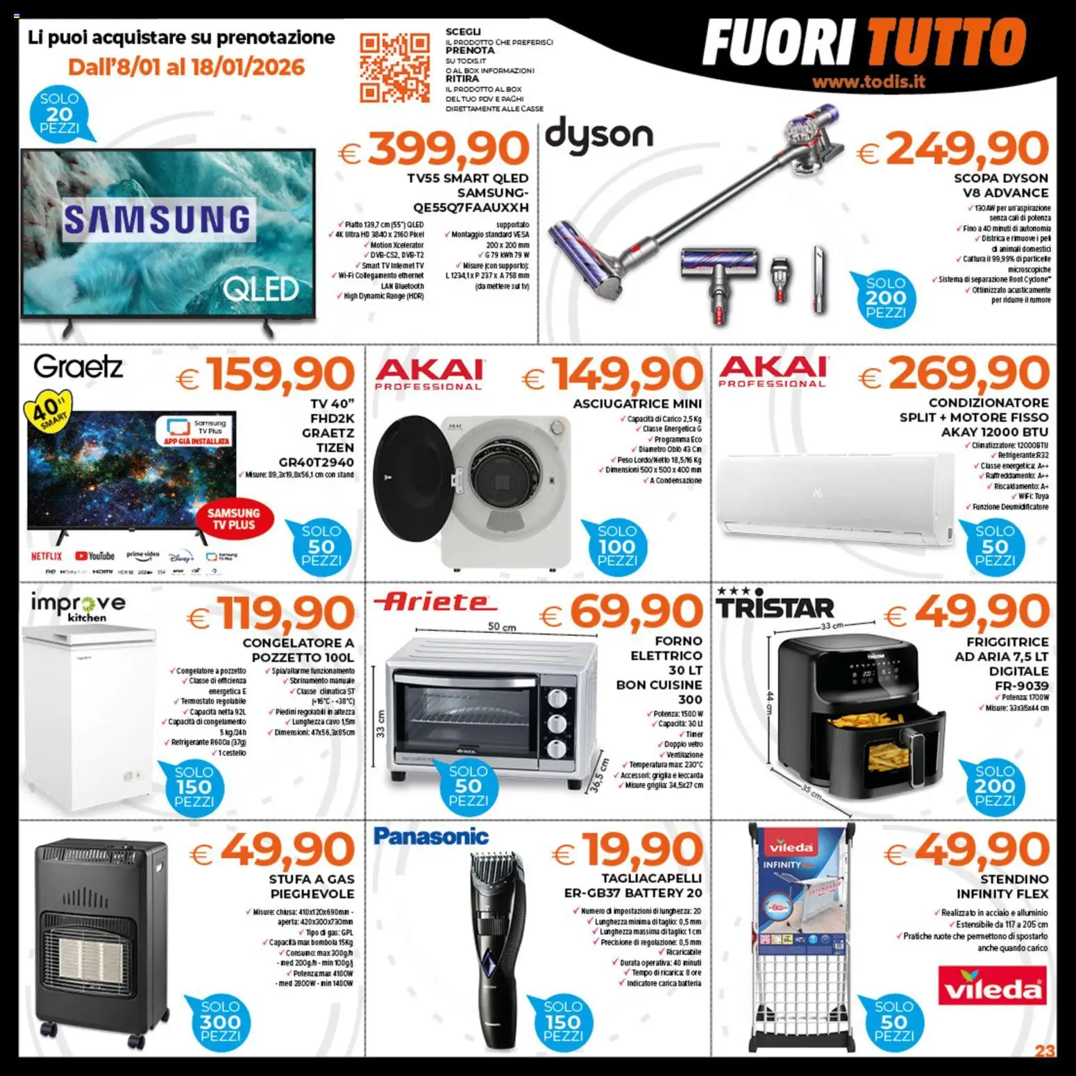 Volantino Todis del 08.01.2026 | Pagina: 23 | Prodotti: Scopa, Piatto, Stendino, Dyson