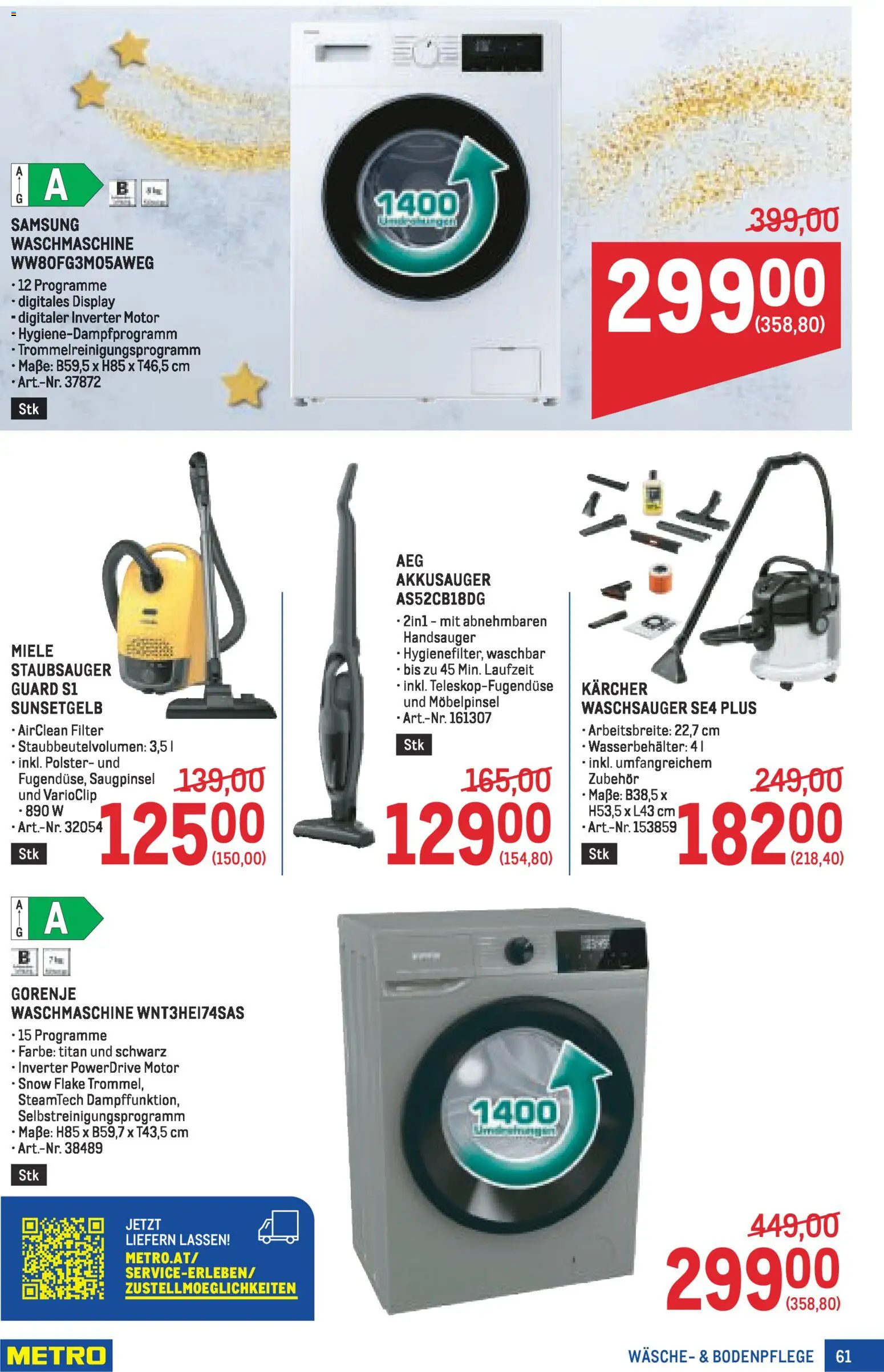 Metro angebote Profi gültig ab 11.12.2025 | Seite: 61 | Produkte: Waschmaschine, Staubsauger, Samsung