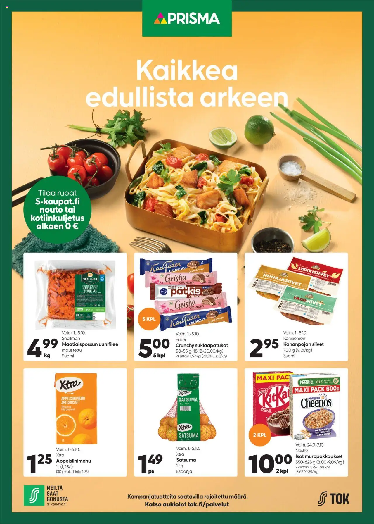 Prisma tarjoukset - Kaikkea edullista arkeen – voimassa 01.10.2025 alkaen | Sivu: 1 | Tuotteet: Satsuma, Suklaapatukat