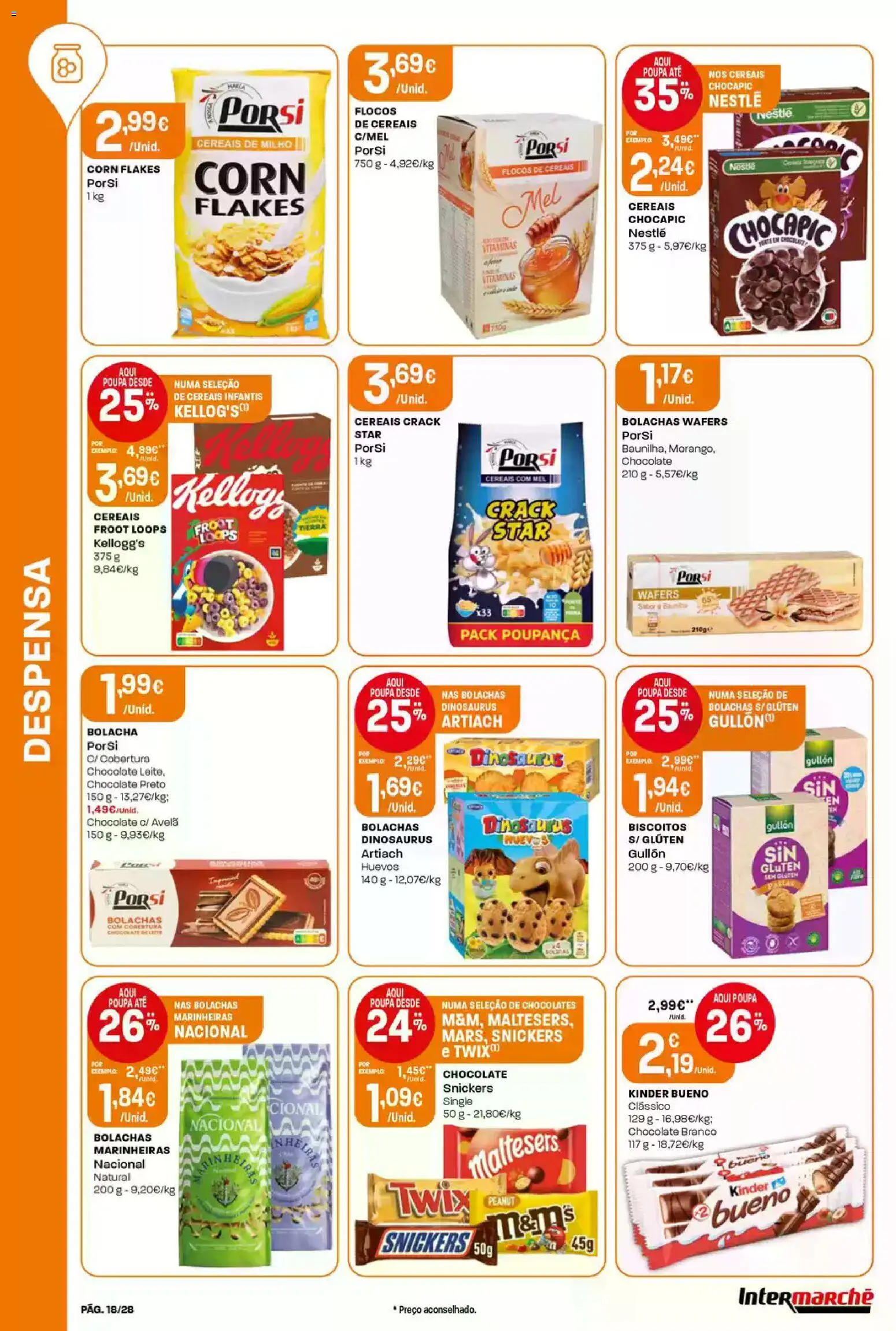 Intermarché Folheto Contact │ válido de 19.02.2026 | Página: 18 | Produtos: Bolachas, Nestlé, Chocolate, Flocos