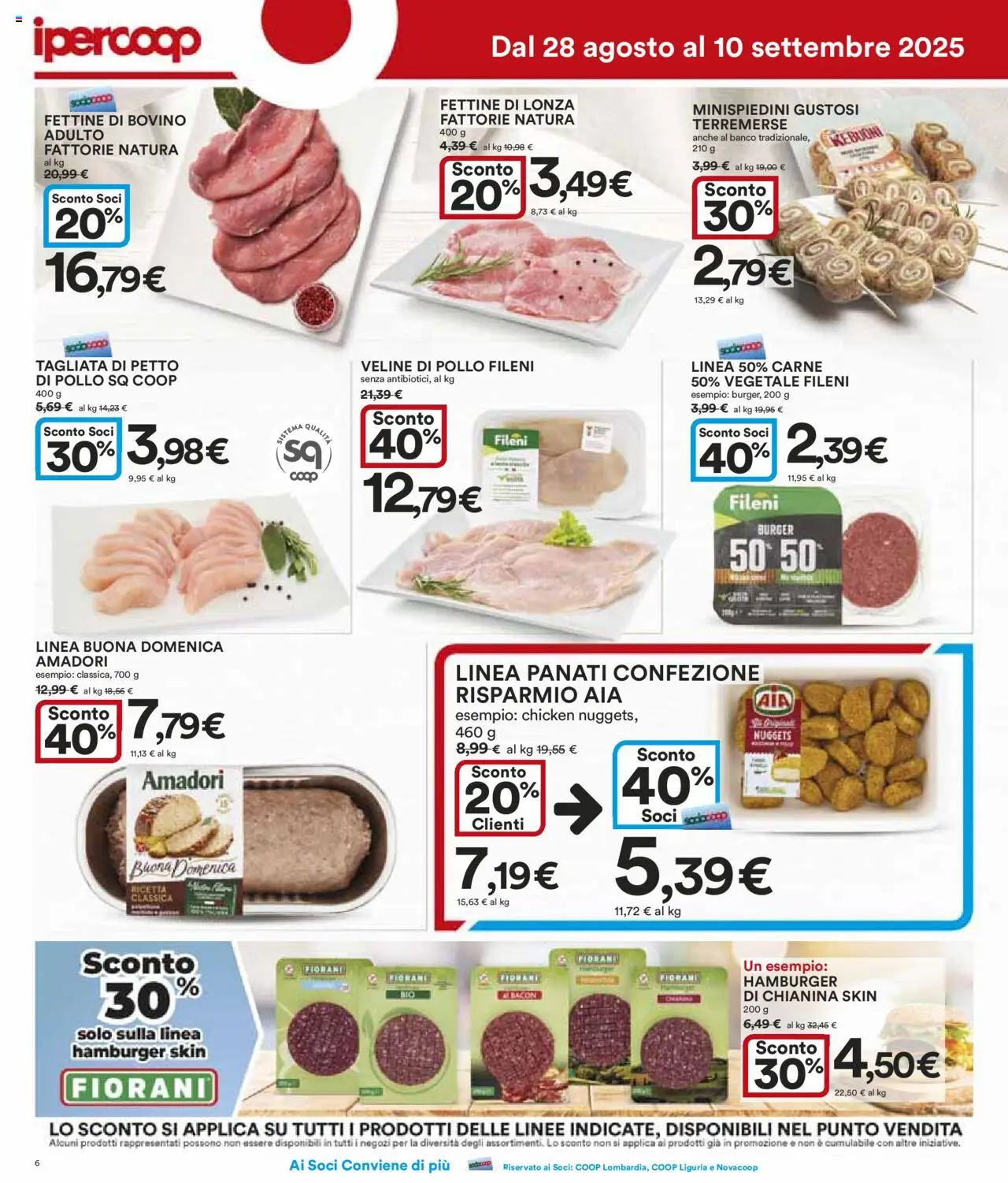 Volantino Ipercoop del 28.08.2025 | Pagina: 6 | Prodotti: Bovino, Pollo, Nuggets, Hamburger