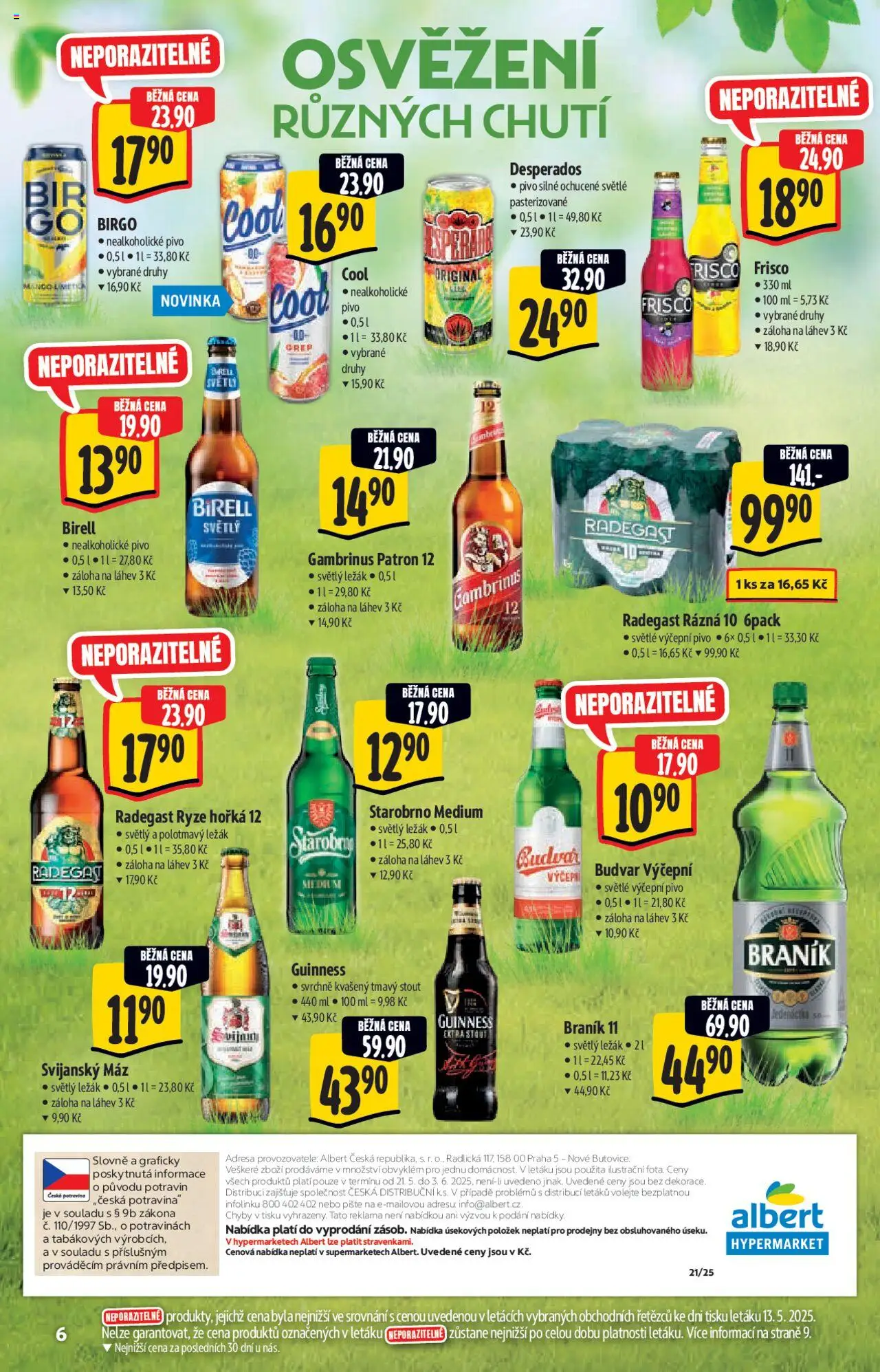 Albert katalog - Hypermarket od 21.05.2025 | Strana: 6 | Produkty: Starobrno, Radegast Rázna 10, Nealkoholické pivo, Guinness