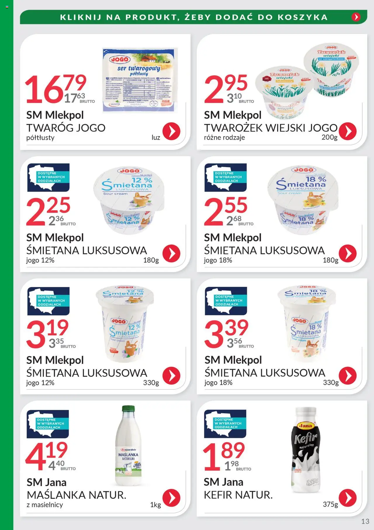 Eurocash Gazetka - Oferta Południe od 08.06.2025 | Strona: 13 | Produkty: Maślanka, Ser, Twarożek, Twaróg