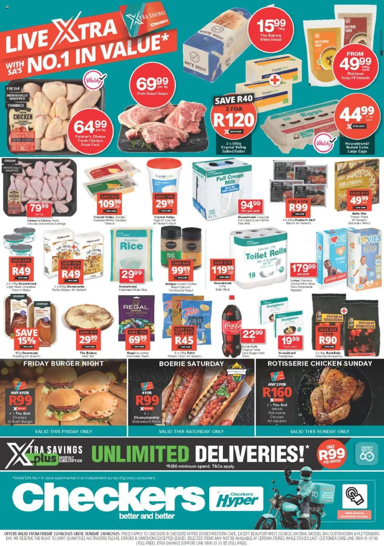 Checkers Western Cape - Xtra Savings │ valid from 22.08.2025 | Page: 1 | Products: Tuna, Yoghurt, Boerewors, Nappies