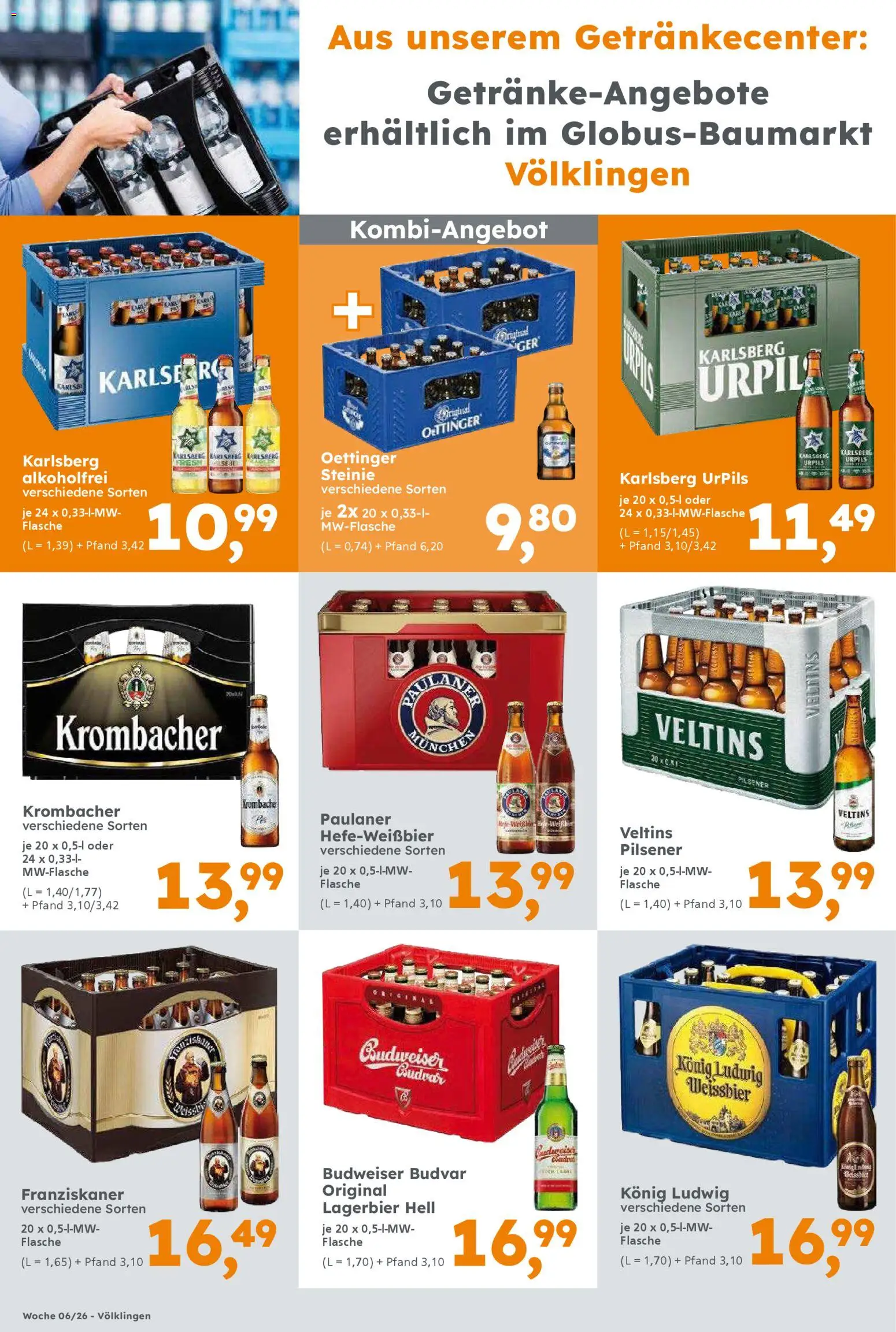 Globus Baumarkt prospekt Saarbrücken	 – gültig ab 02.02.2026 | Seite: 8 | Produkte: Franziskaner, Carlsberg, Weißbier, Budweiser