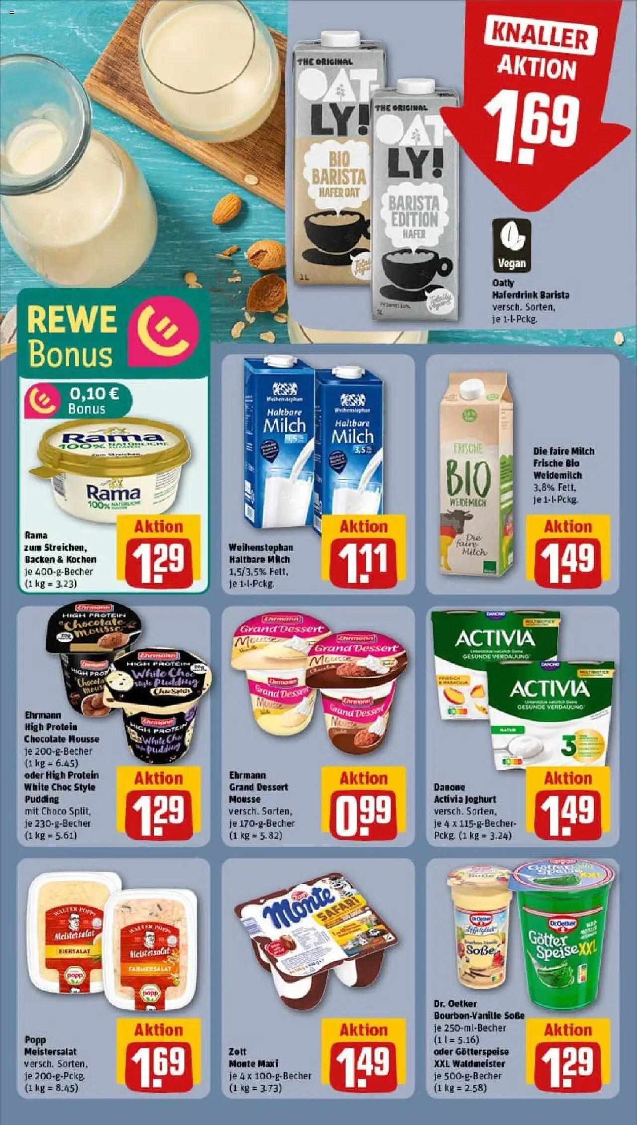 Rewe prospekt Dortmund / Brechten	 - gültig ab dem 20.07.2025 | Seite: 13 | Produkte: Danone activia, Haltbare milch, Pudding, Oatly