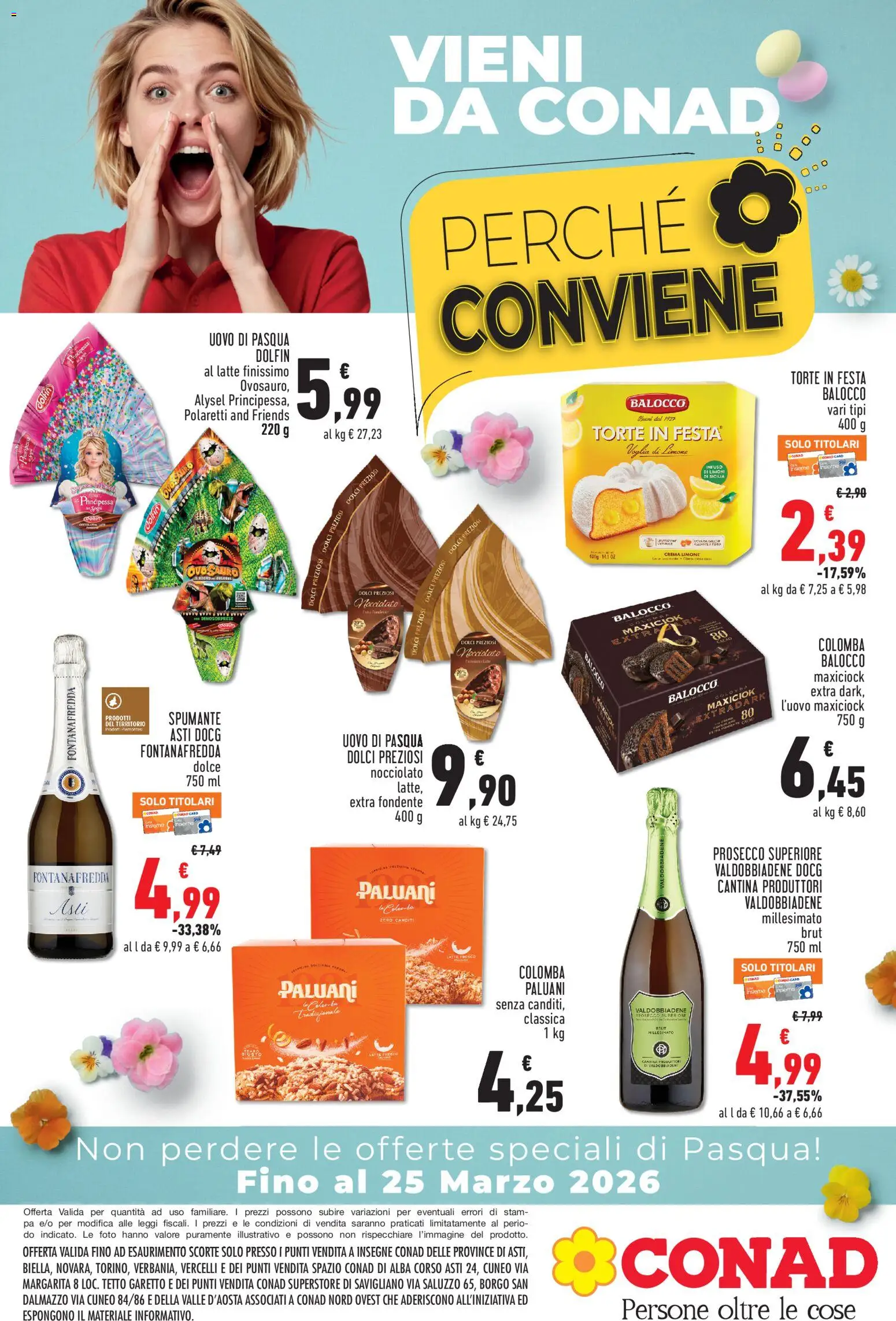 Volantino Conad volantino Speciale Pasqua Piemonte del 19.03.2026 | Pagina: 1 | Prodotti: Crema, Prosecco, Latte, Limone