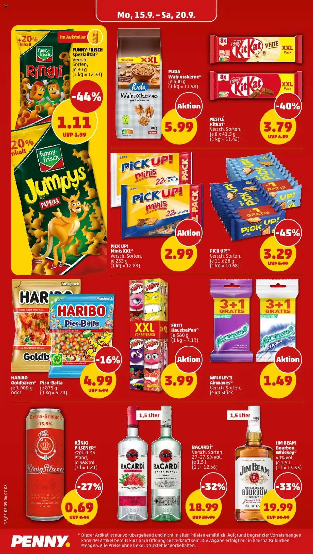 Penny - Saarland – gültig ab 15.09.2025 | Seite: 18 | Produkte: Bacardi, Haribo, Funny frisch, Bourbon