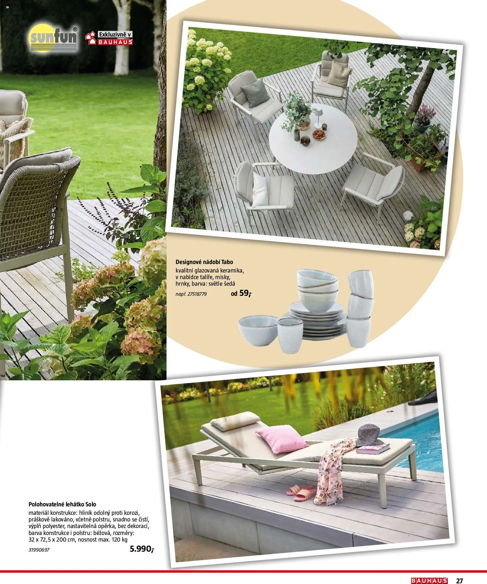 Bauhaus katalog Záhradní nábytek od 08.04.2026 | Strana: 27 | Produkty: Nádobí, Lehátko
