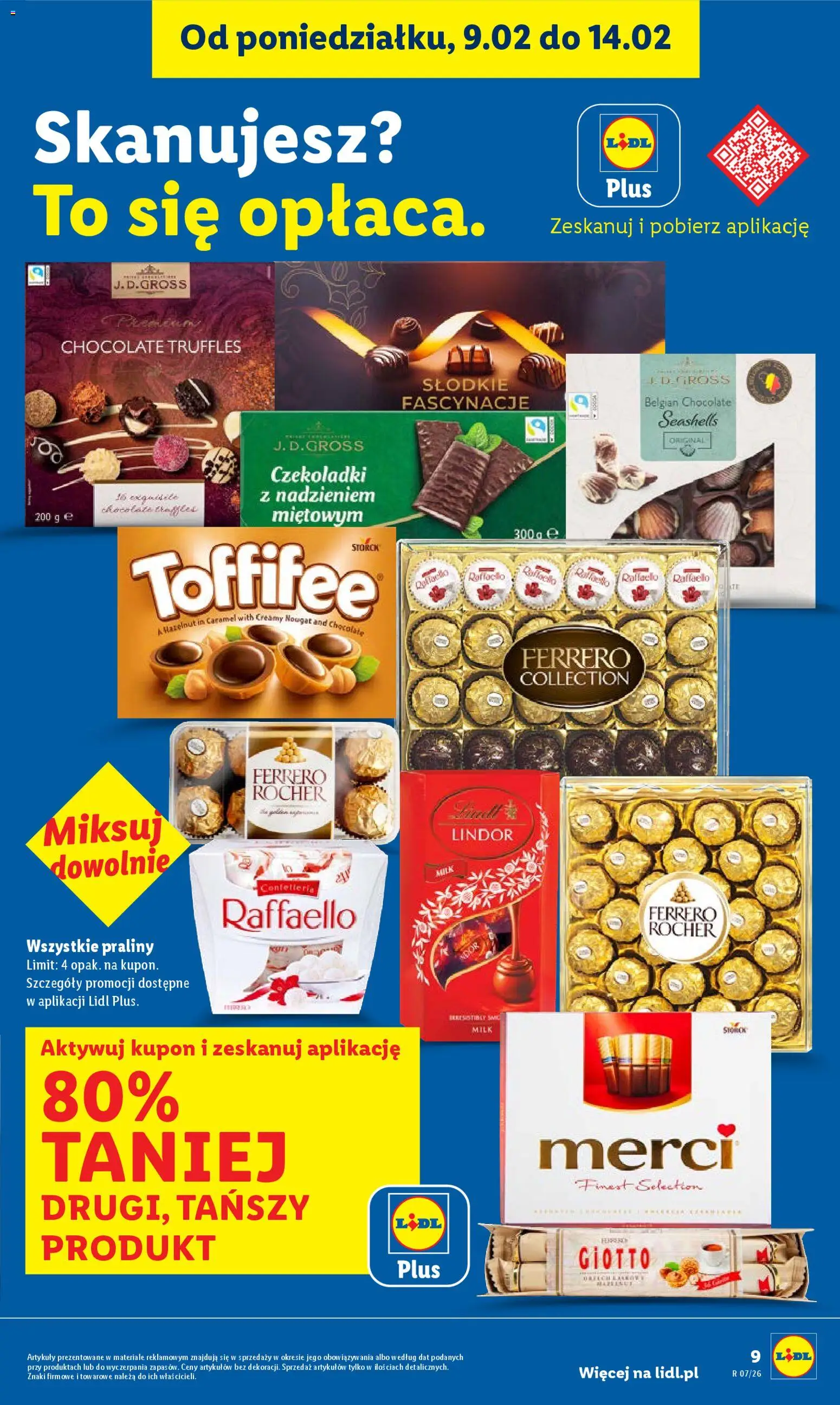 Lidl Gazetka od 12.02.2026 | Strona: 9 | Produkty: Czekoladki, Praliny, Merci, Ferrero rocher