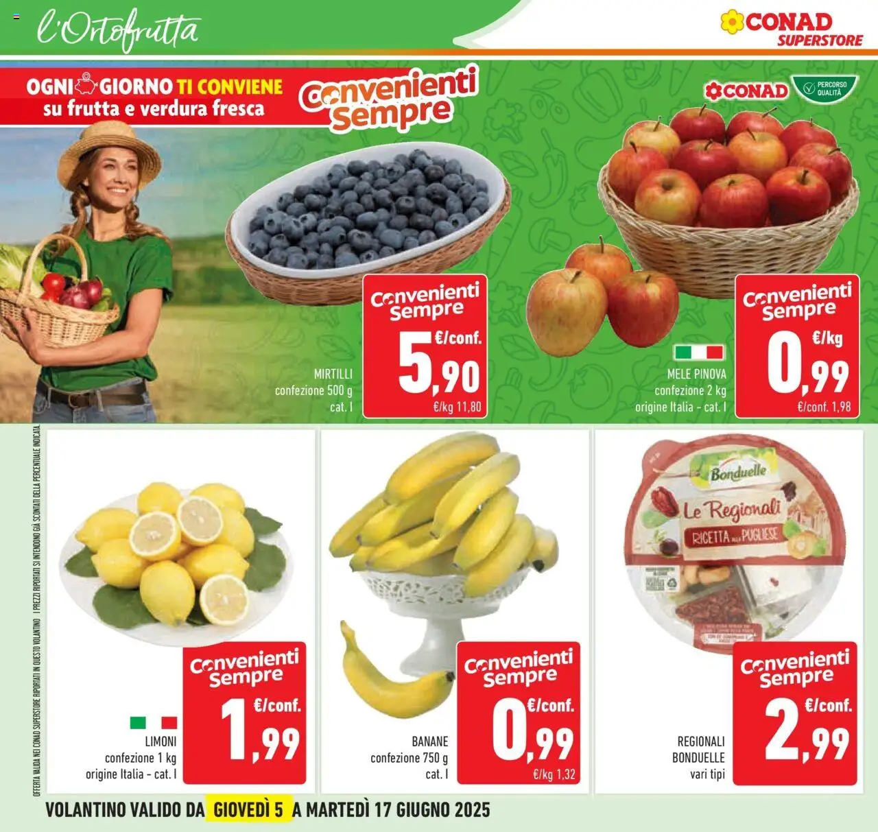 Volantino Conad del 04.06.2025 | Pagina: 10 | Prodotti: Mele, Banane, Frutta, Mirtilli