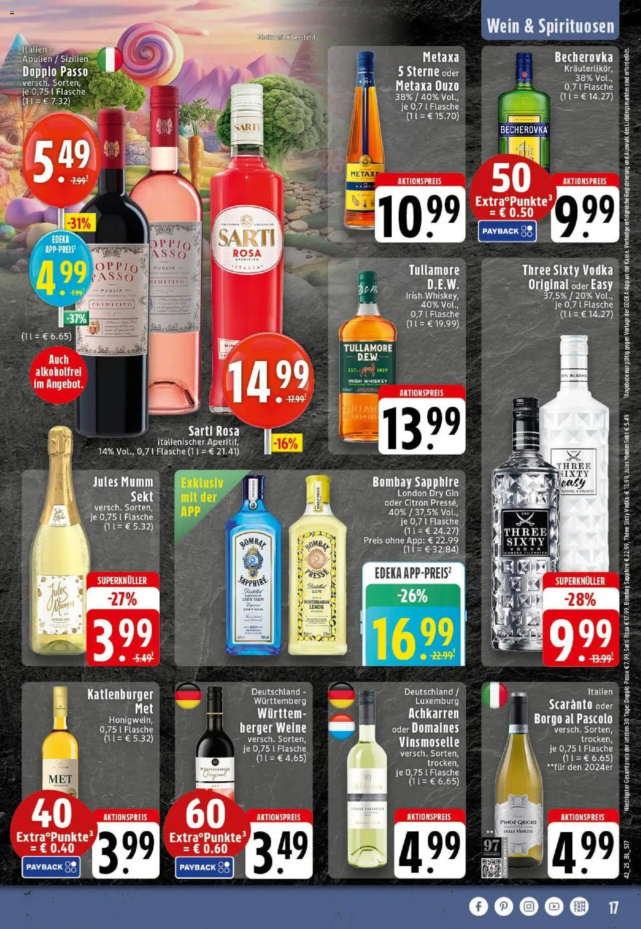 Edeka prospekt Westerkappeln	 – gültig ab 13.10.2025 | Seite: 17 | Produkte: Metaxa, Doppio Passo, Wein, Gin
