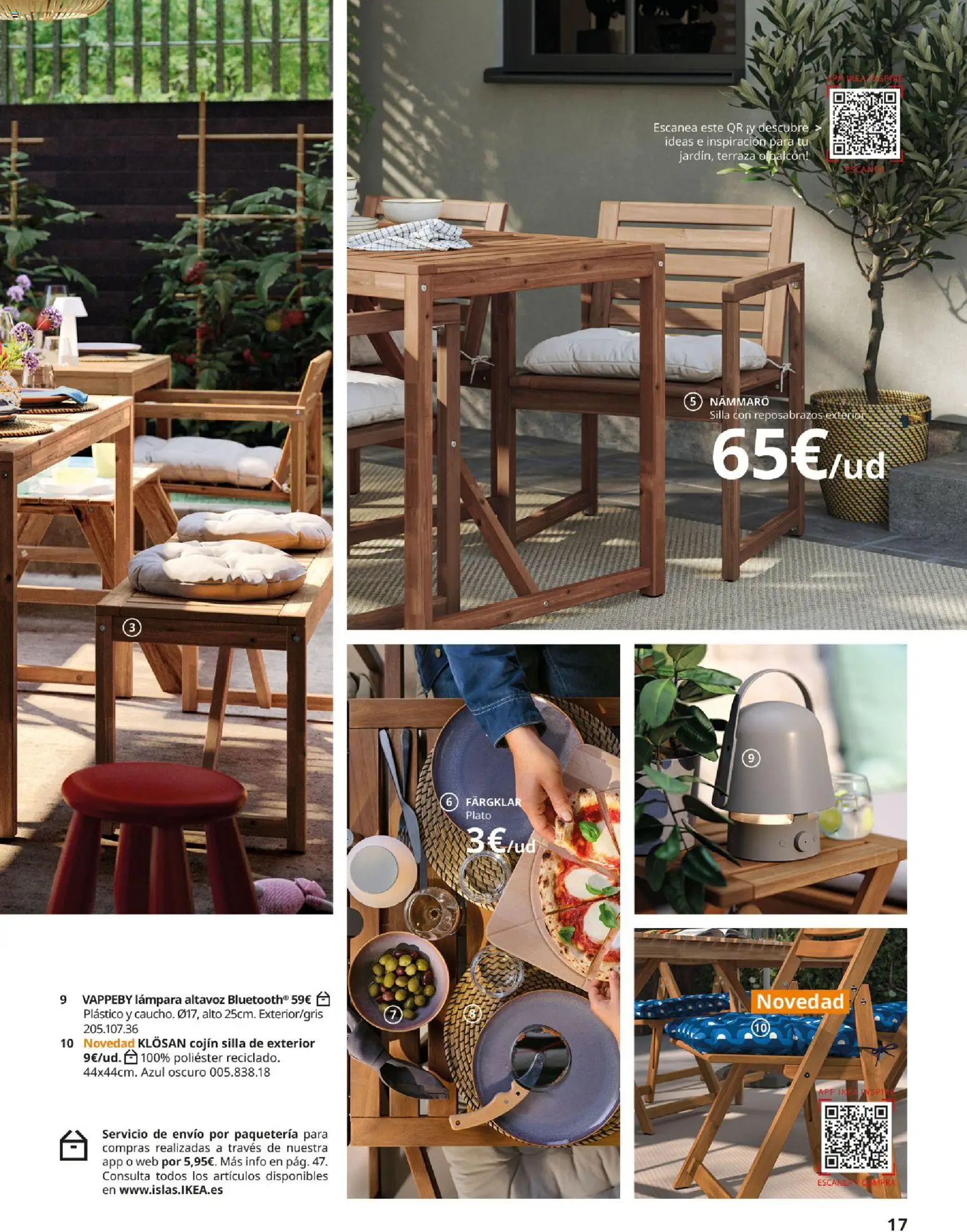 Catálogo IKEA Muebles de exterior │ válido desde el 17.12.2025 | Página: 17 | Productos: Altavoz, Cojín, Silla, Lámpara
