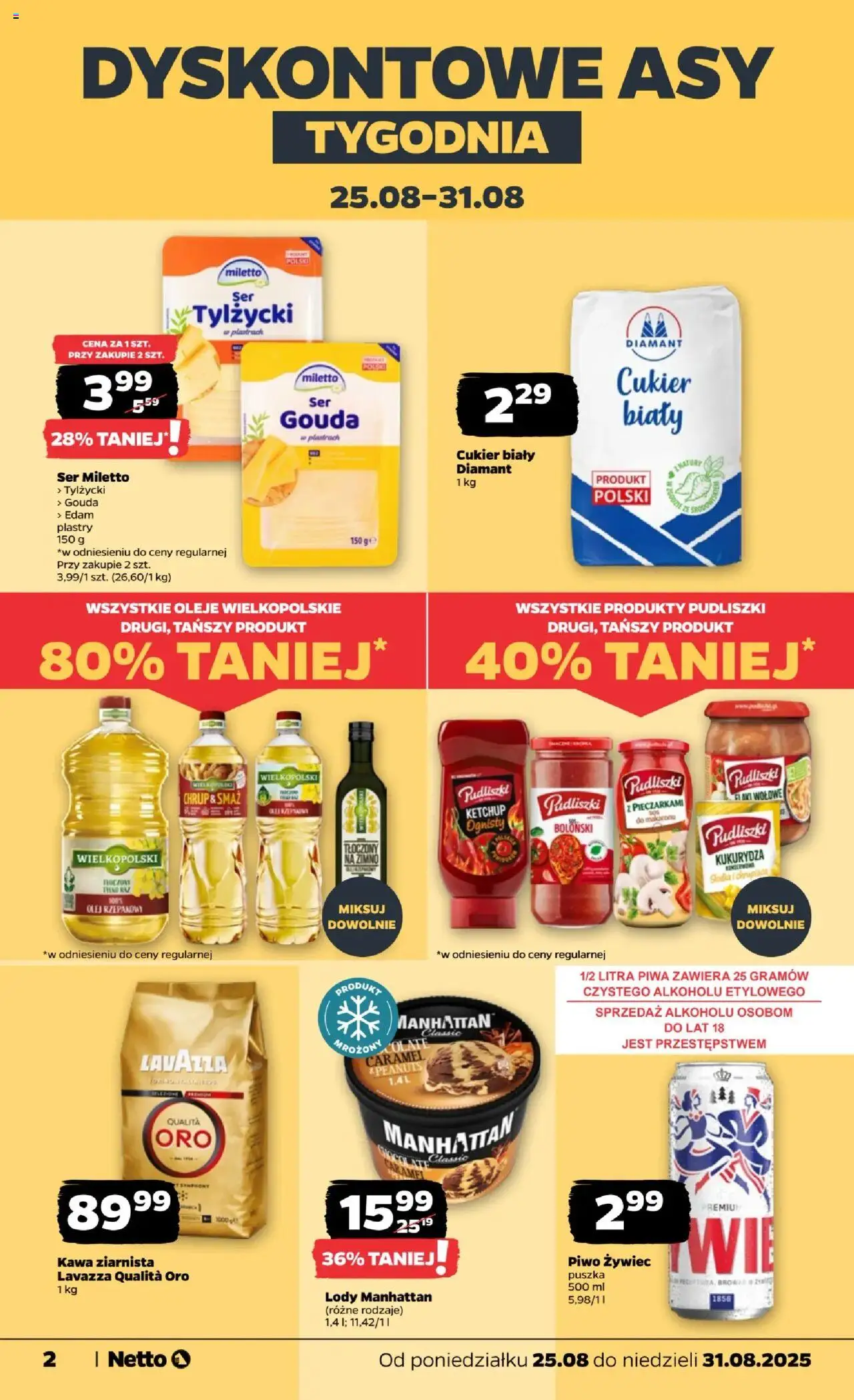 Netto gazetka - Spożywcza od 25.08.2025 | Strona: 2 | Produkty: Olej rzepakowy, Kukurydza, Piwo, Cukier