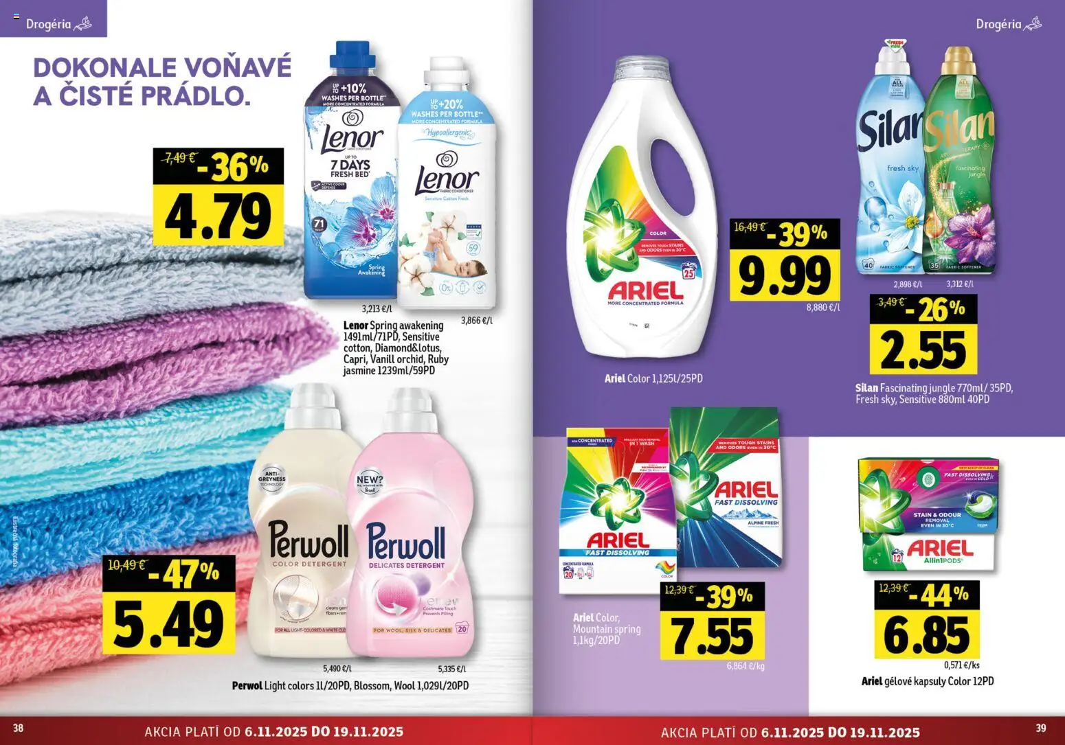 Nové Fresh akcie – leták je platný od 06.11.2025 | Strana: 20 | Produkty: Perwoll, Silan, Ariel, Lenor
