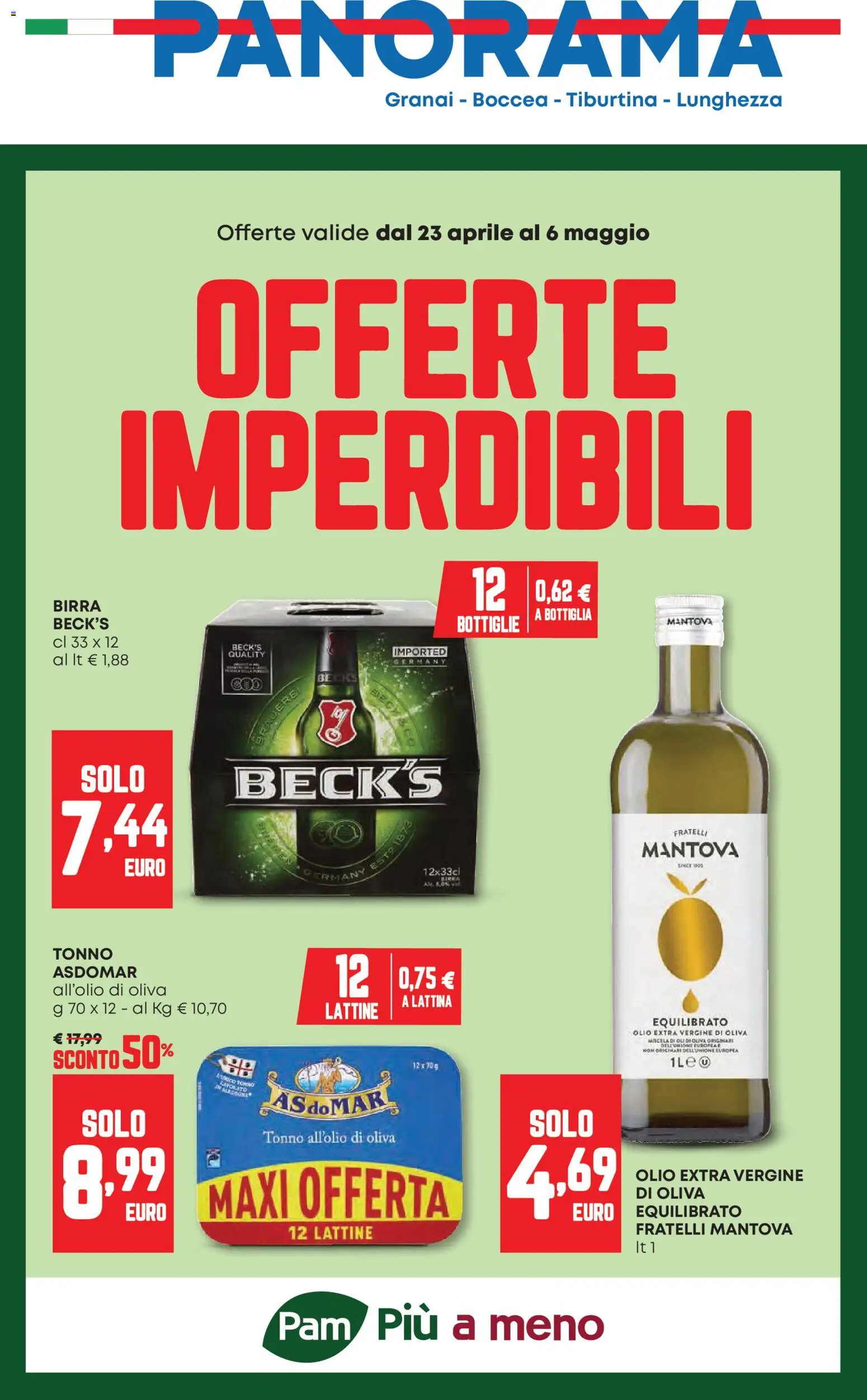 Volantino Panorama del 23.04.2026 | Pagina: 1 | Prodotti: Birra, Olio, Olio extra vergine, Bottiglia
