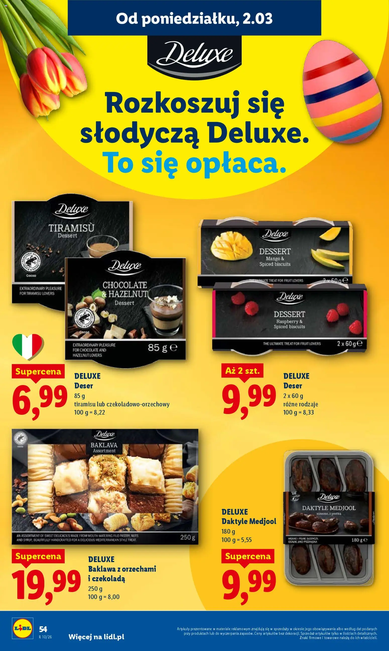 Lidl gazetka od 02.03.2026 | Strona: 54 | Produkty: Mango, Daktyle, Baklava, Tiramisu