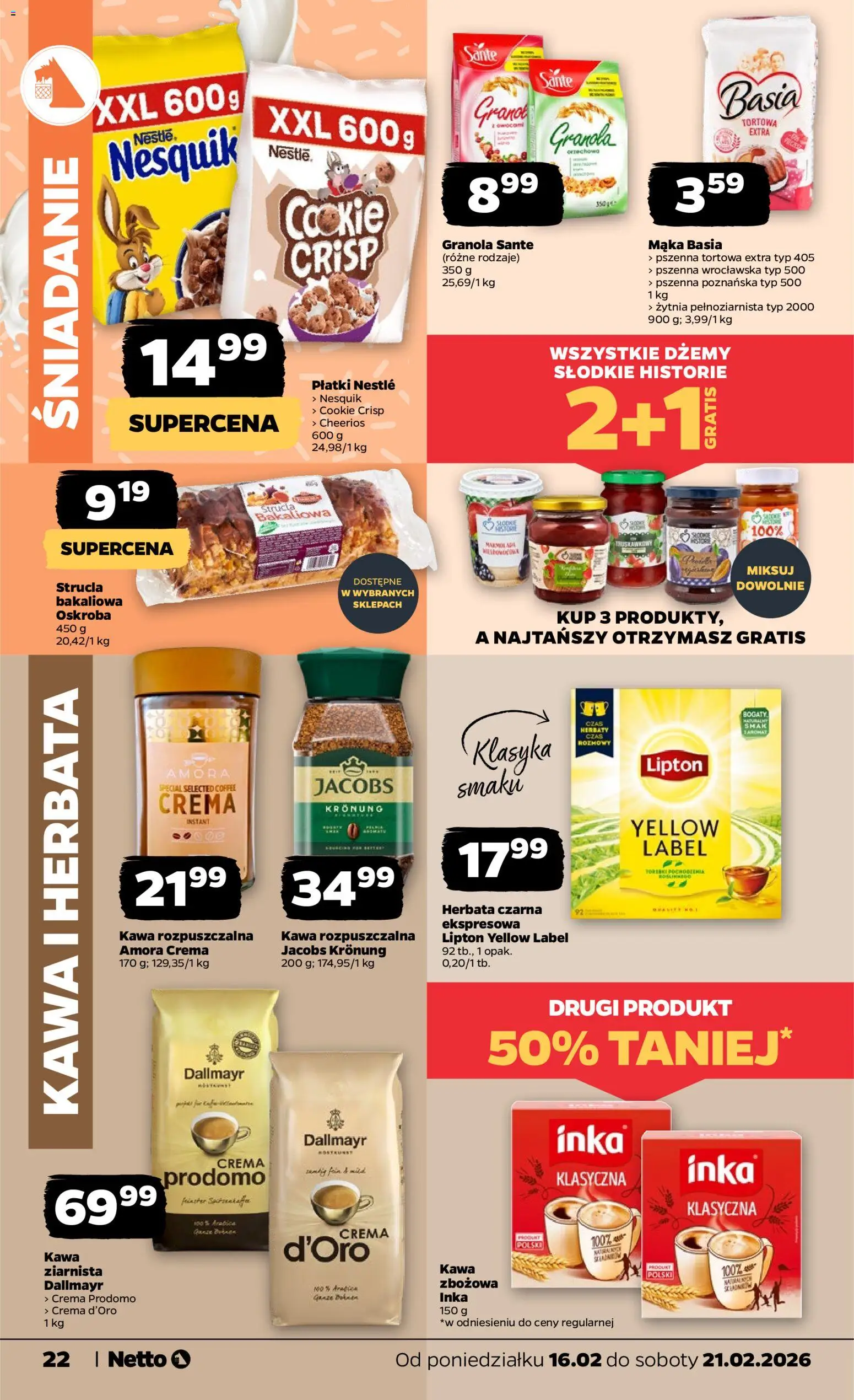 Netto gazetka - Spożywcza od 16.02.2026 | Strona: 22 | Produkty: Granola, Kawa ziarnista, Kawa, Płatki