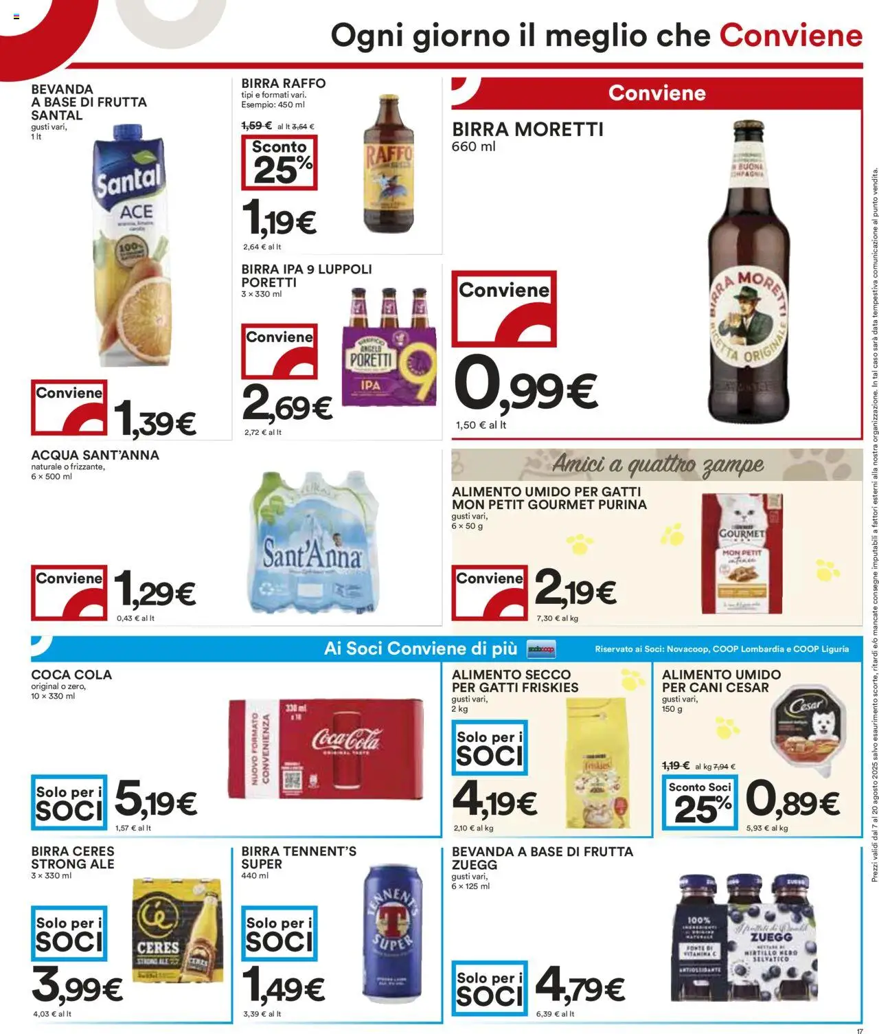 Volantino COOP del 07.08.2025 | Pagina: 17 | Prodotti: Tennent's, Birra Moretti, Ceres, Coca Cola