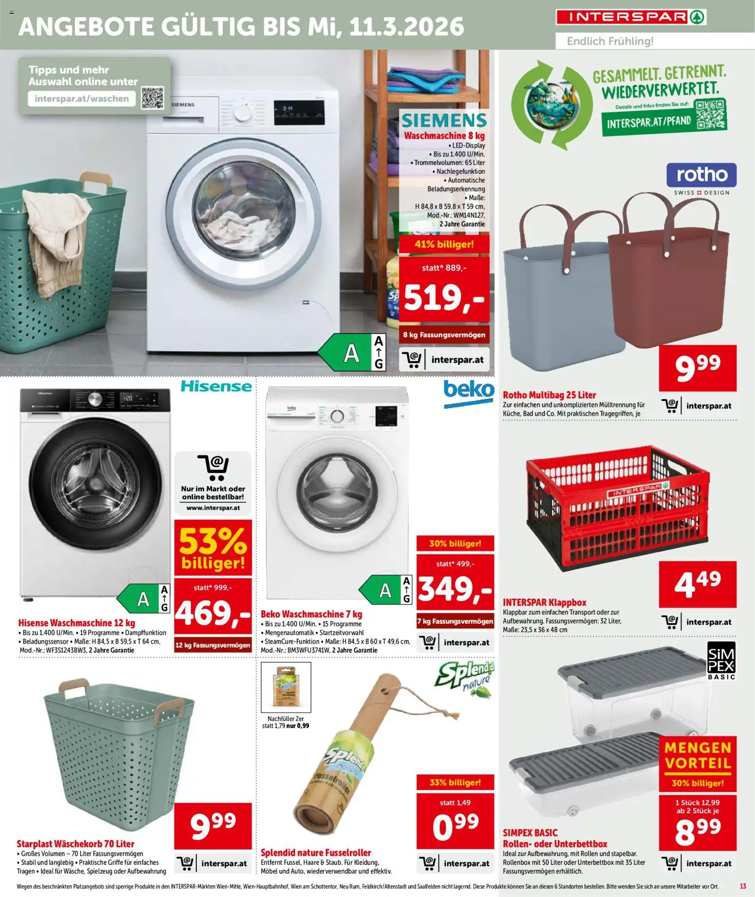 Interspar Flugblatt - Kärnten gültig ab 19.02.2026 | Seite: 14 | Produkte: Waschmaschine, Bad