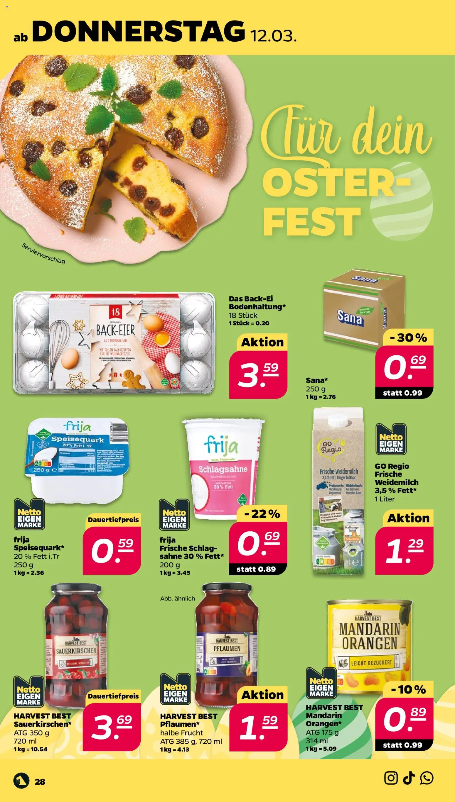 Netto Prospekt 	 – gültig ab 09.03.2026 | Seite: 34 | Produkte: Pflaumen, Orangen, Sahne, Speisequark