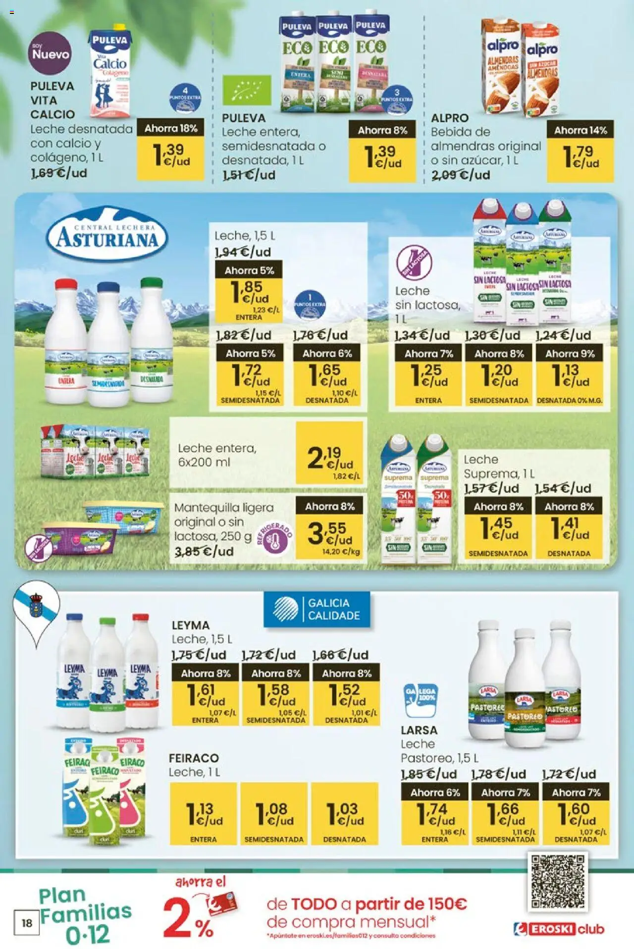 Eroski - Ofertones para conquistarte │ válido desde el 12.06.2025 | Página: 18 | Productos: Leche desnatada, Leche sin lactosa, Leche entera, Bebida de almendras