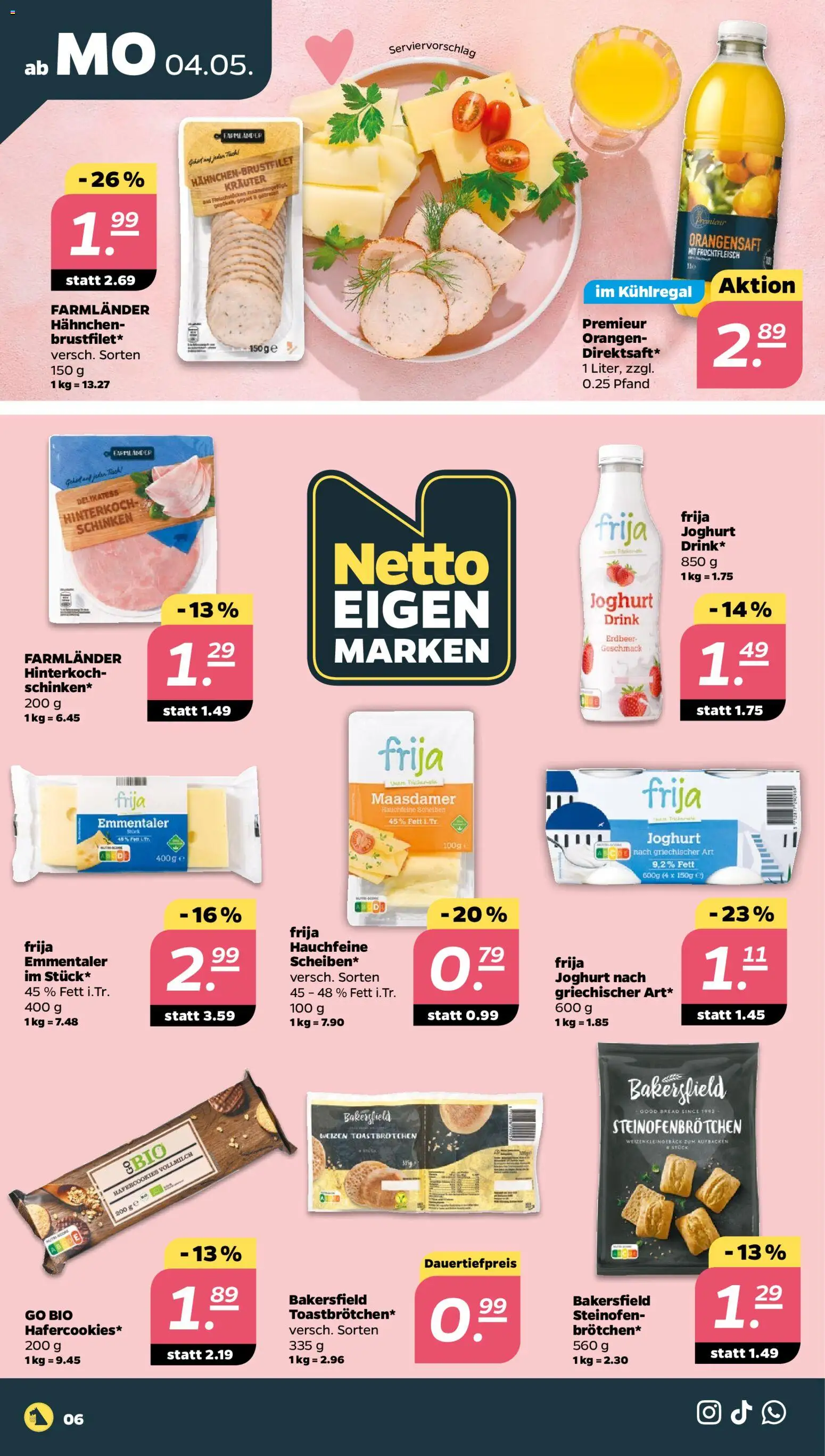 Netto Prospekt 	 – gültig ab 04.05.2026 | Seite: 6 | Produkte: Hahnchen, Joghurt, Orangen, Schinken