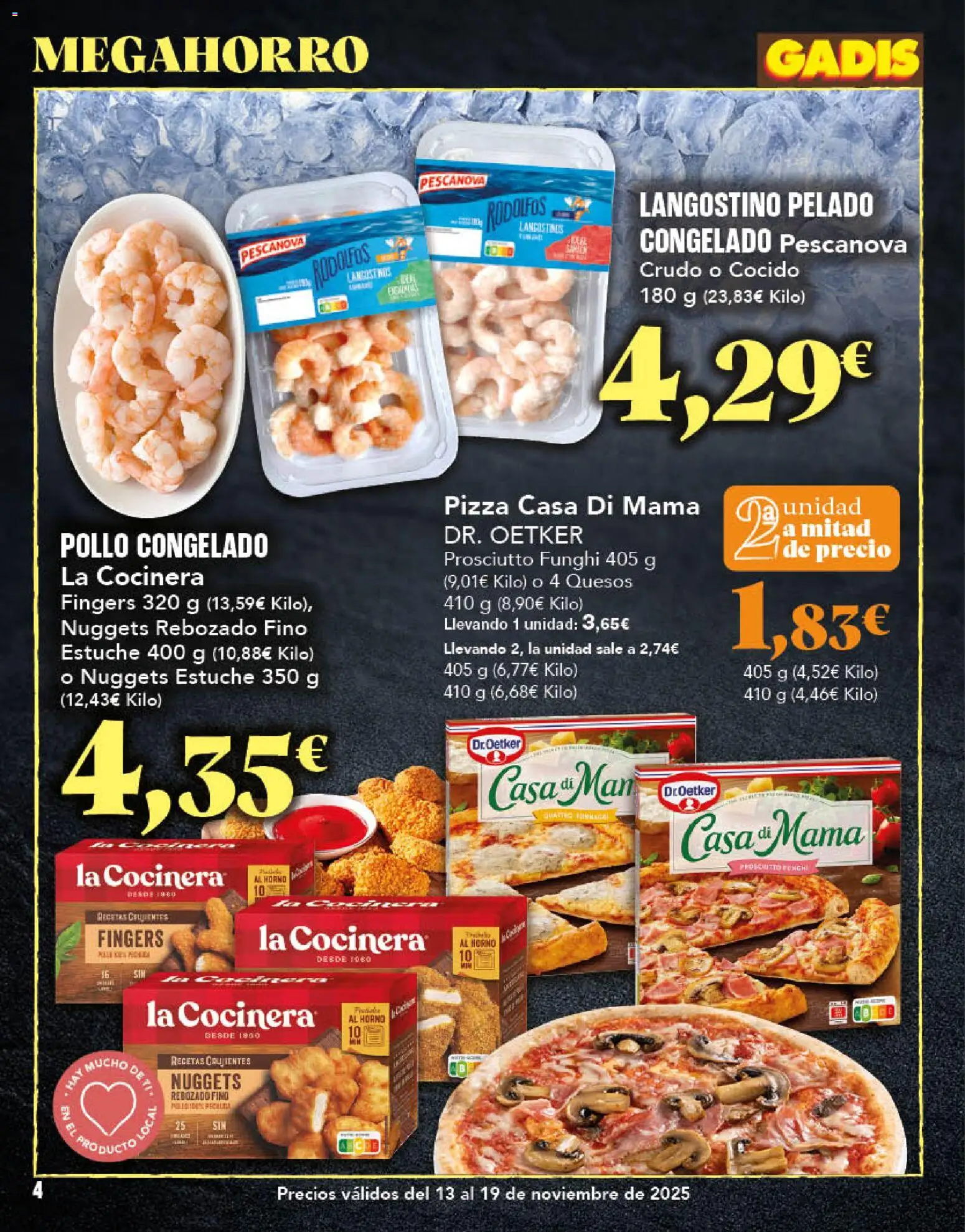 Gadis - folleto │ válido desde el 13.11.2025 | Página: 4 | Productos: Pizza, Horno, Langostino, Nuggets