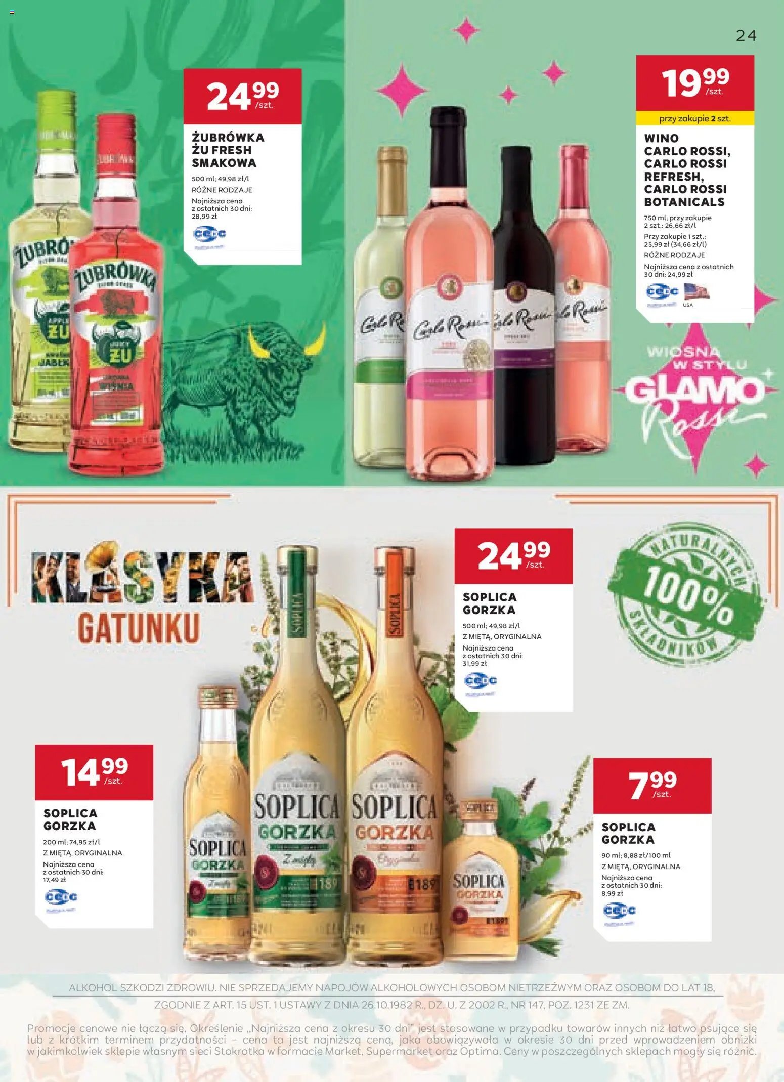 Stokrotka gazetka - Oferta alkoholowa od 19.03.2026 | Strona: 24 | Produkty: Stokrotka, Żubrówka, Alkohol, Carlo Rossi