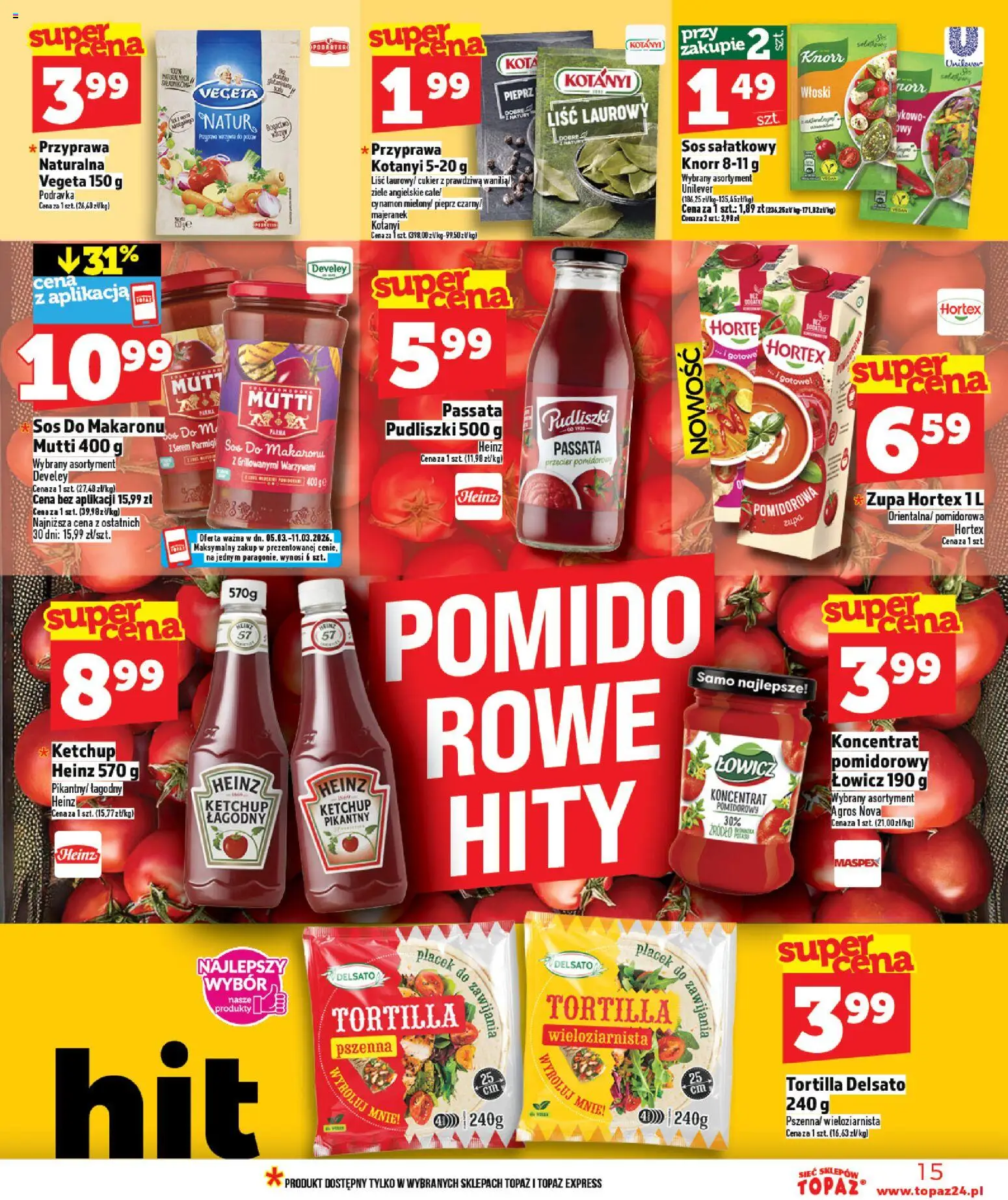 Topaz gazetka od 05.03.2026 | Strona: 15 | Produkty: Majeranek, Zupa, Sos, Cukier