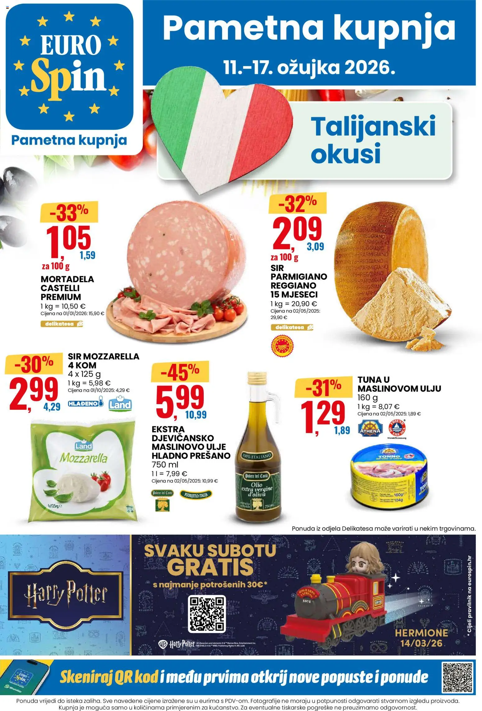Eurospin katalog | vrijedi od 11.03.2026 | Stranica: 1 | Proizvodi: Mozzarella, Ulje, Maslinovo ulje, Tuna