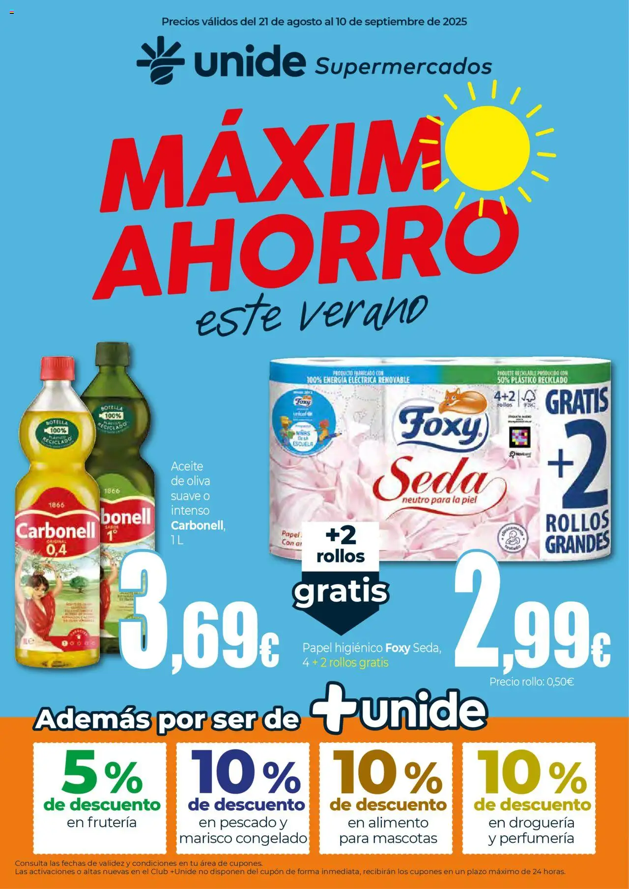 Unide folleto │ válido desde el 21.08.2025 | Página: 1 | Productos: Aceite, Papel higienico, Pescado