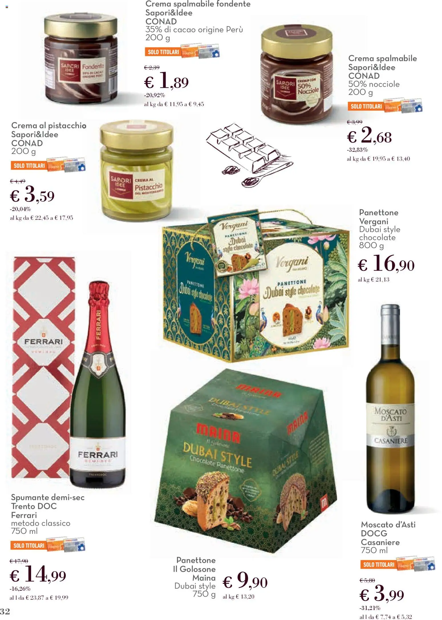 Volantino Conad del 01.12.2025 | Pagina: 32 | Prodotti: Crema, Panettone, Spumante, Cacao