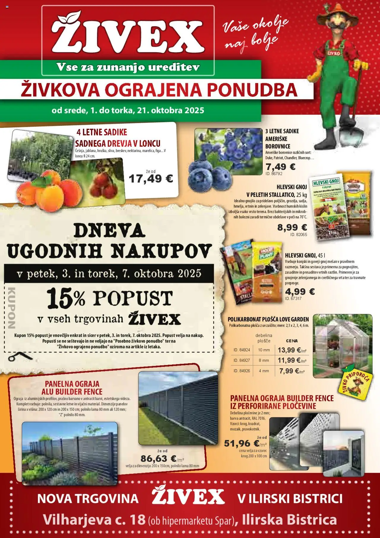 Novi Živex katalog ponudbe – veljaven od 01.10.2025 | Stran: 1 | Izdelki: Ograja, Borovnice, Barva