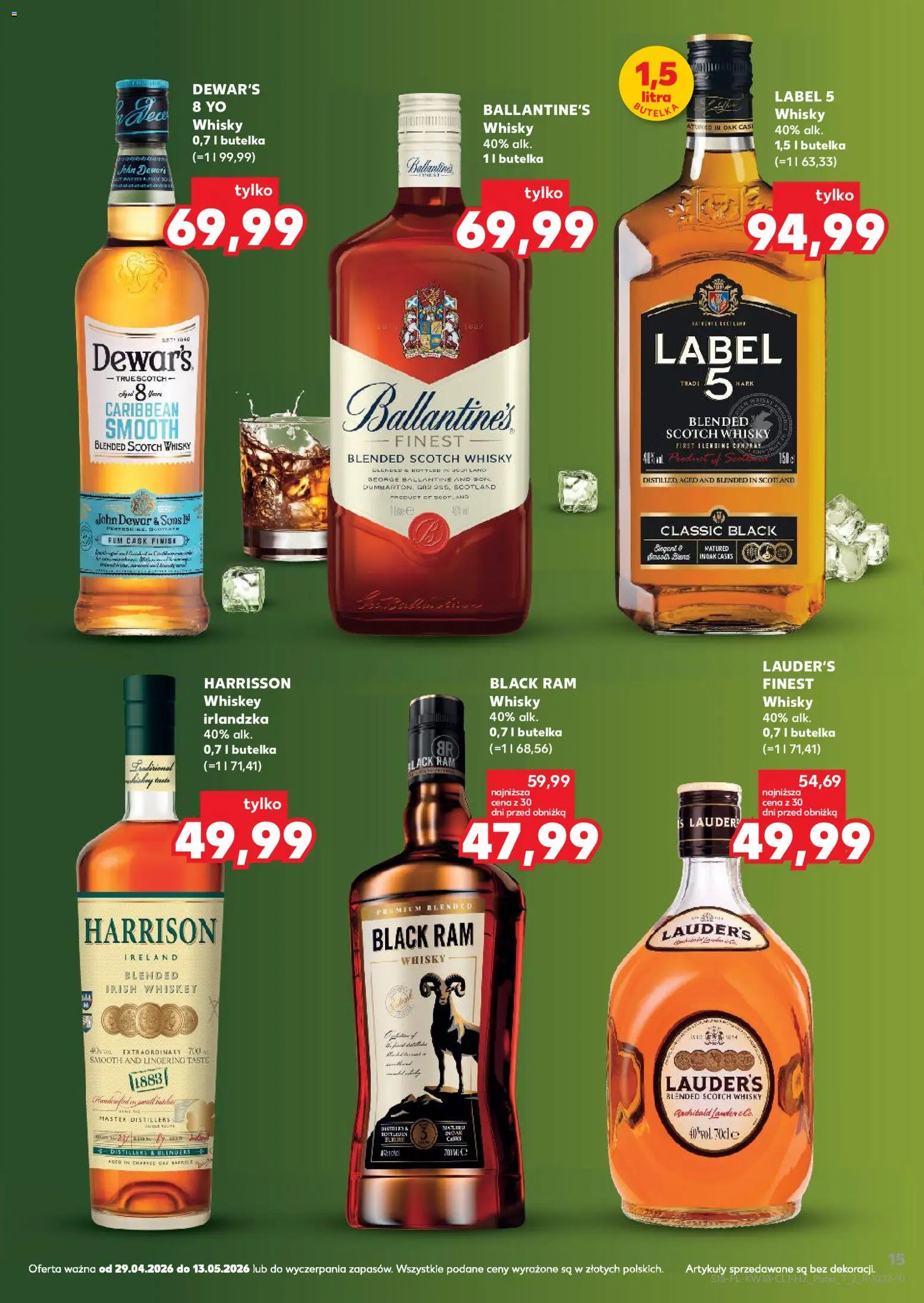 Kaufland Polsko leták - Barek od 29.04.2026 | Strana: 15 | Produkty: Finish, Rum, Whiskey, Ballantine's
