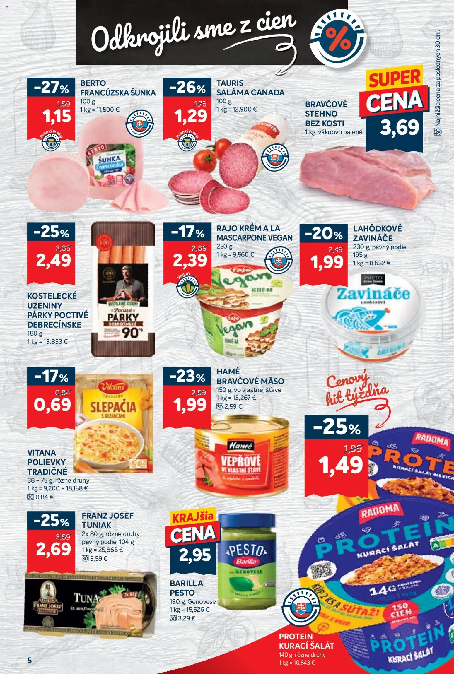 Nové Kraj akcie – leták je platný od 16.04.2026 | Strana: 9 | Produkty: Tuniak, Šunka, Párky, Mascarpone