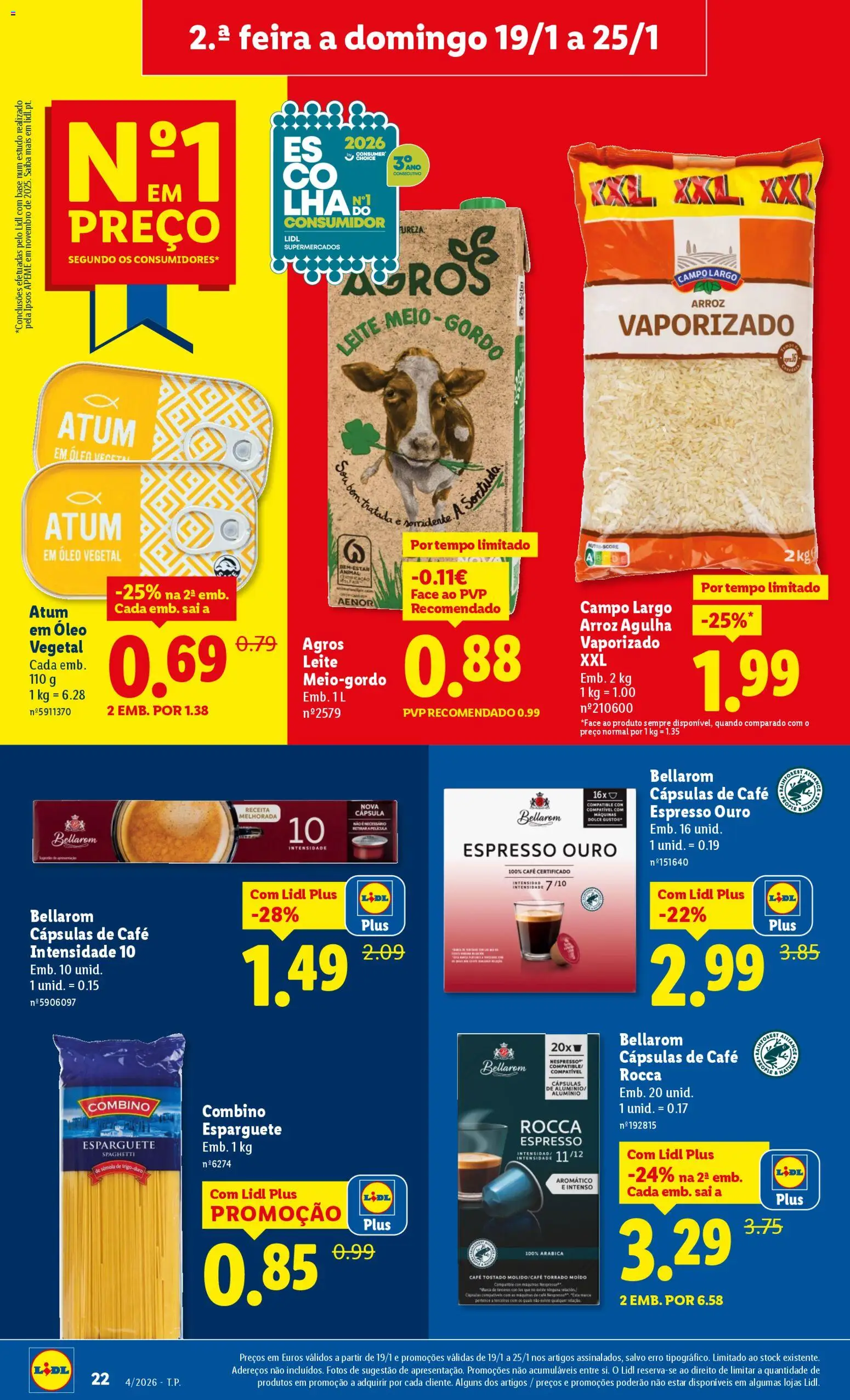 Lidl folheto │ válido de 19.01.2026 | Página: 22 | Produtos: Leite, Óleo, Café, Arroz